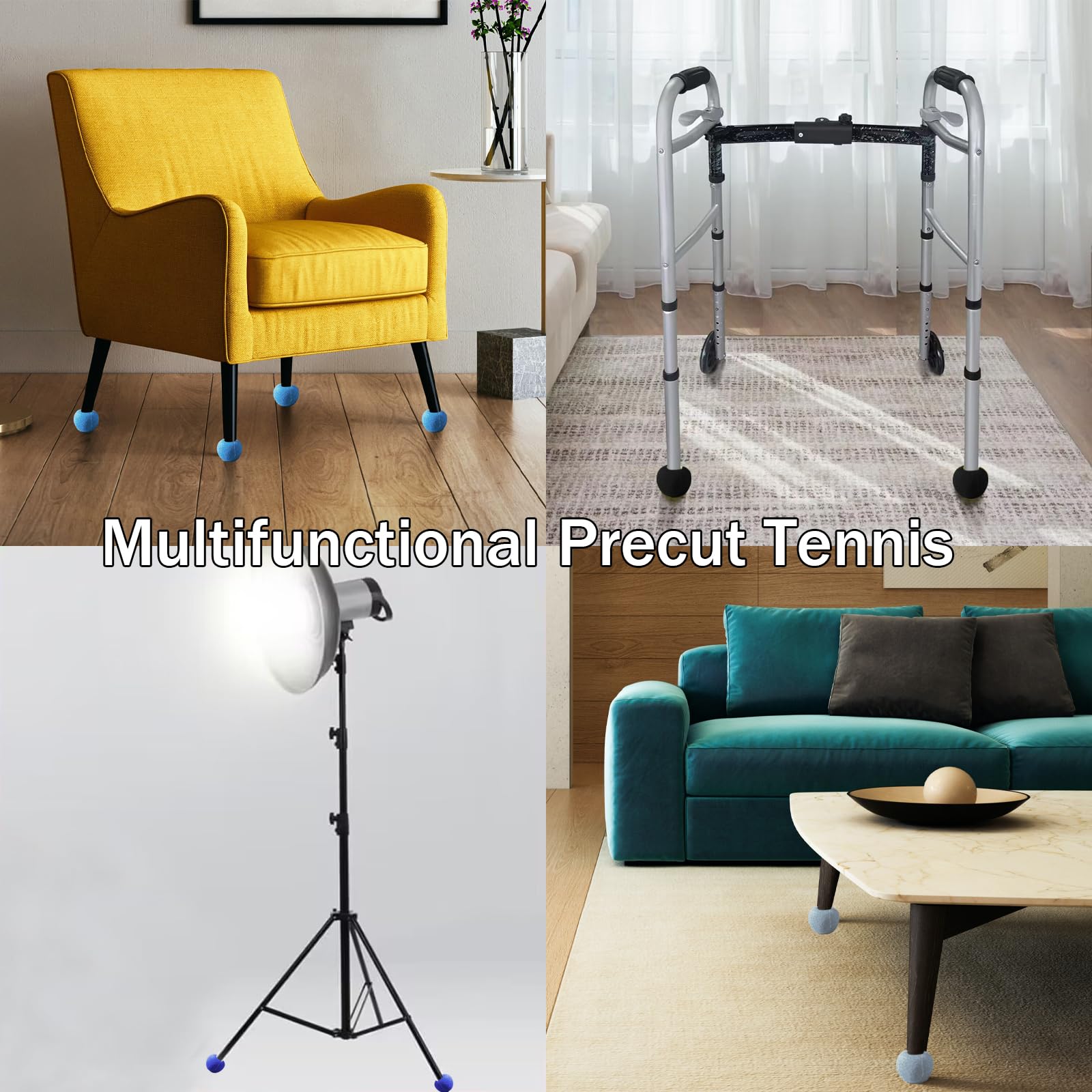 4 PCS Precut Walker Tennis Balls for Furniture Legs - Heavy Duty Felt Pad Glides for Chair & Table Legs - Floor Protectors for Hardwood & Tile Floors - Perfect for Home, Office & Classroom Use