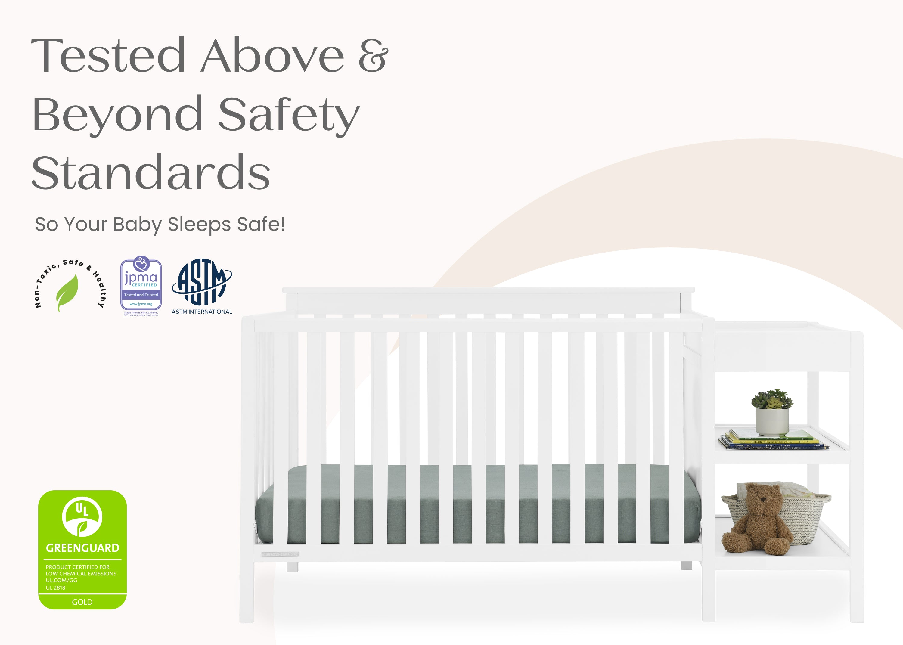 Ellie 5-in-1 Convertible Baby Crib with Changer - Nursery Furniture Set for Newborn to Toddler | Perfect for Small Spaces & Modern Nurseries