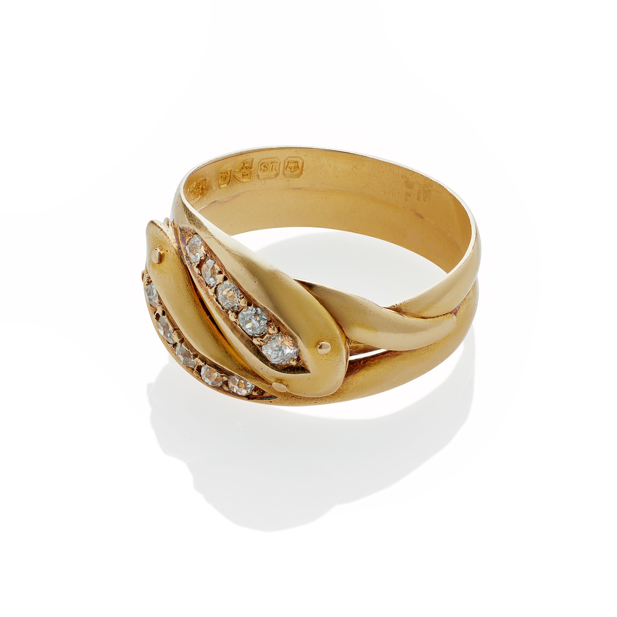 Elegant English Diamond Double Snake Ring - Sterling Silver Vintage Jewelry for Women - Perfect for Parties, Weddings & Special Occasions