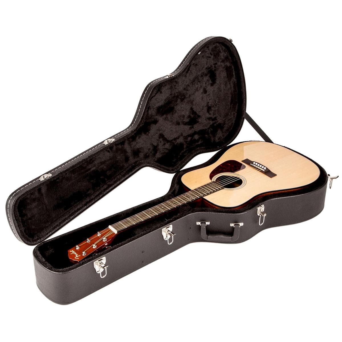 Fender Flat-Top Dreadnought Acoustic Guitar Case with 1-Inch Foam Padding - Protective Black Hard Shell Case for Guitar Storage & Travel Accessories - Perfect for Musicians, Performances & Studio Use