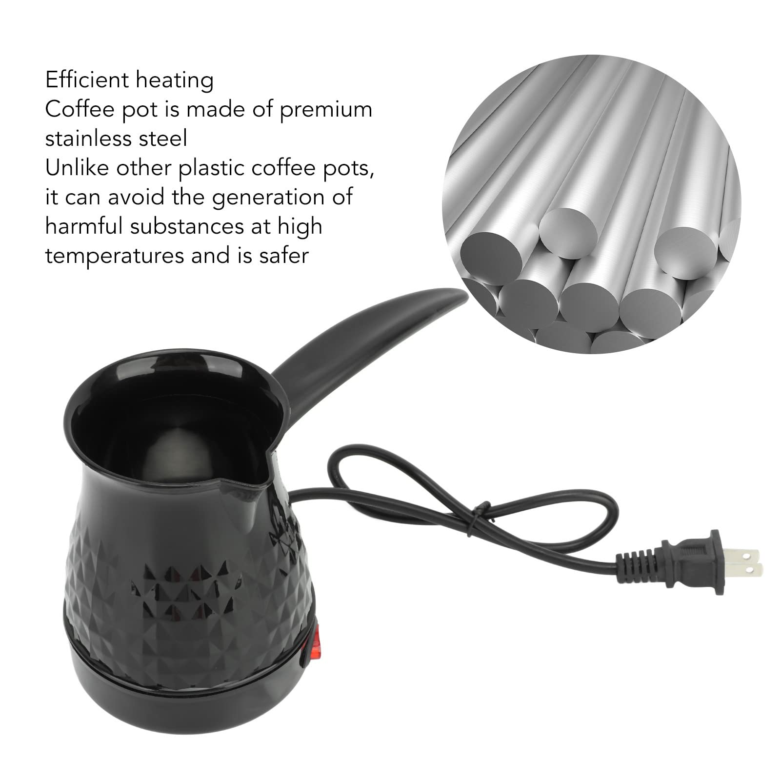 Ejoyous 600ml Electric Turkish Coffee Maker - Stainless Steel Pot with Removable Handle for Home & Travel - Fast Boiling for Coffee, Tea, Milk - Perfect for Camping, Office & Gifts