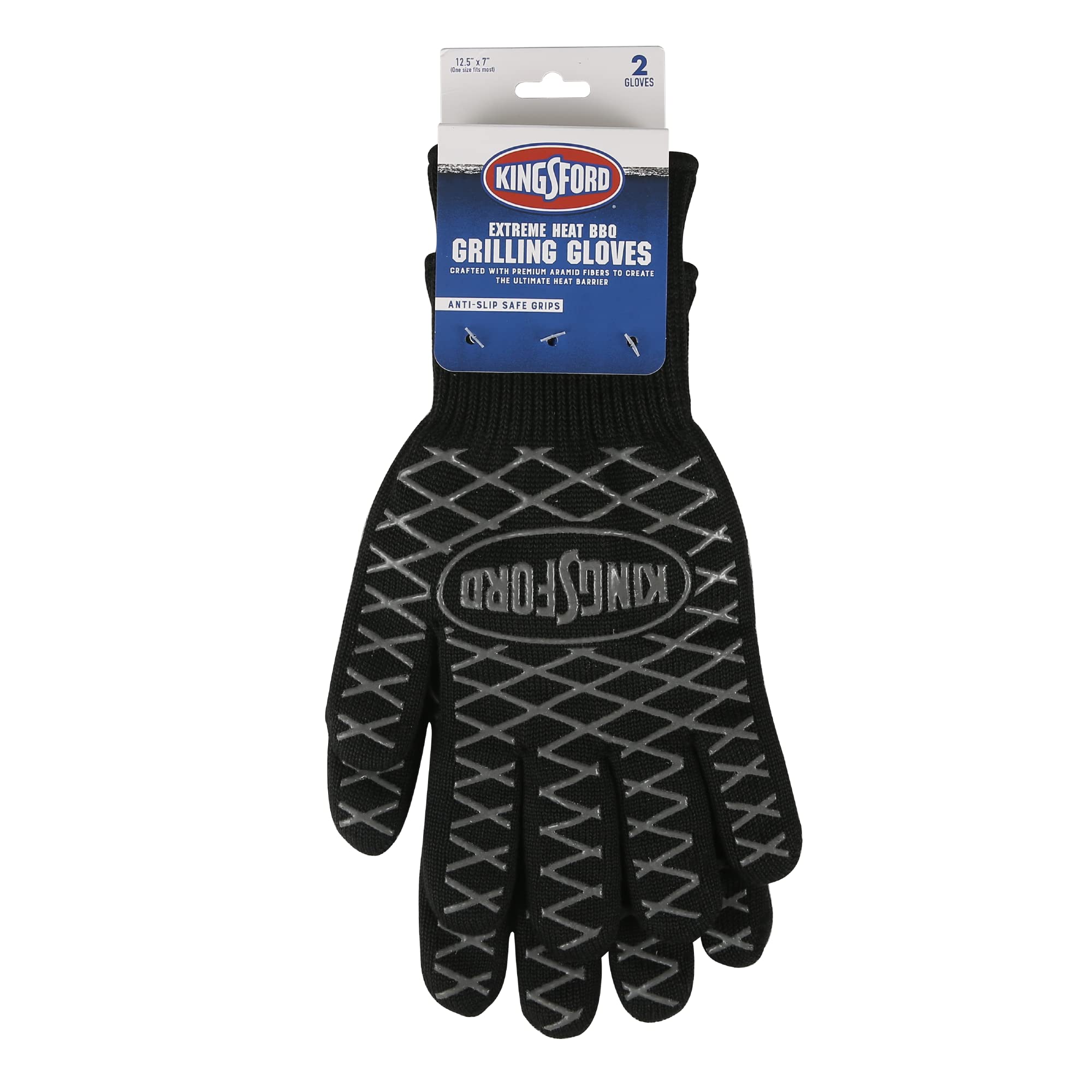 Kingsford Extreme Heat BBQ Grill Gloves (2-Pack) - Heat Resistant Silicone Grilling Gloves with Anti-Slip Grip for Barbecue & Smoker - Perfect for Grilling, Smoking, and Outdoor Cooking - Black, One Size Fits All