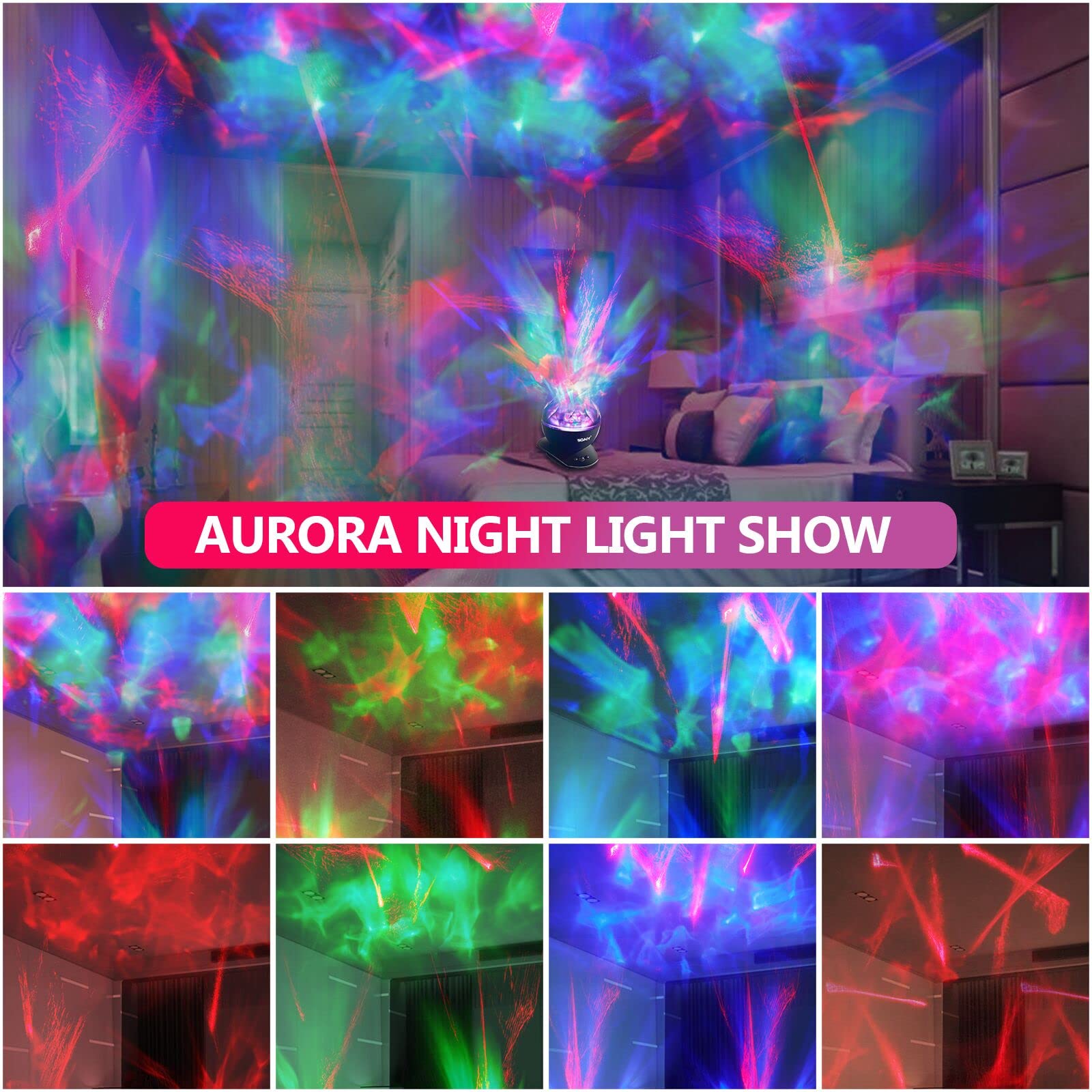 SOAIY Aurora Borealis Light Projector with Remote - 8 Lighting Modes, Built-in Speaker & Timer - LED Northern Lights Projector for Bedroom, Kids Room, Meditation & Relaxation - Perfect for Adults, Teens & Children