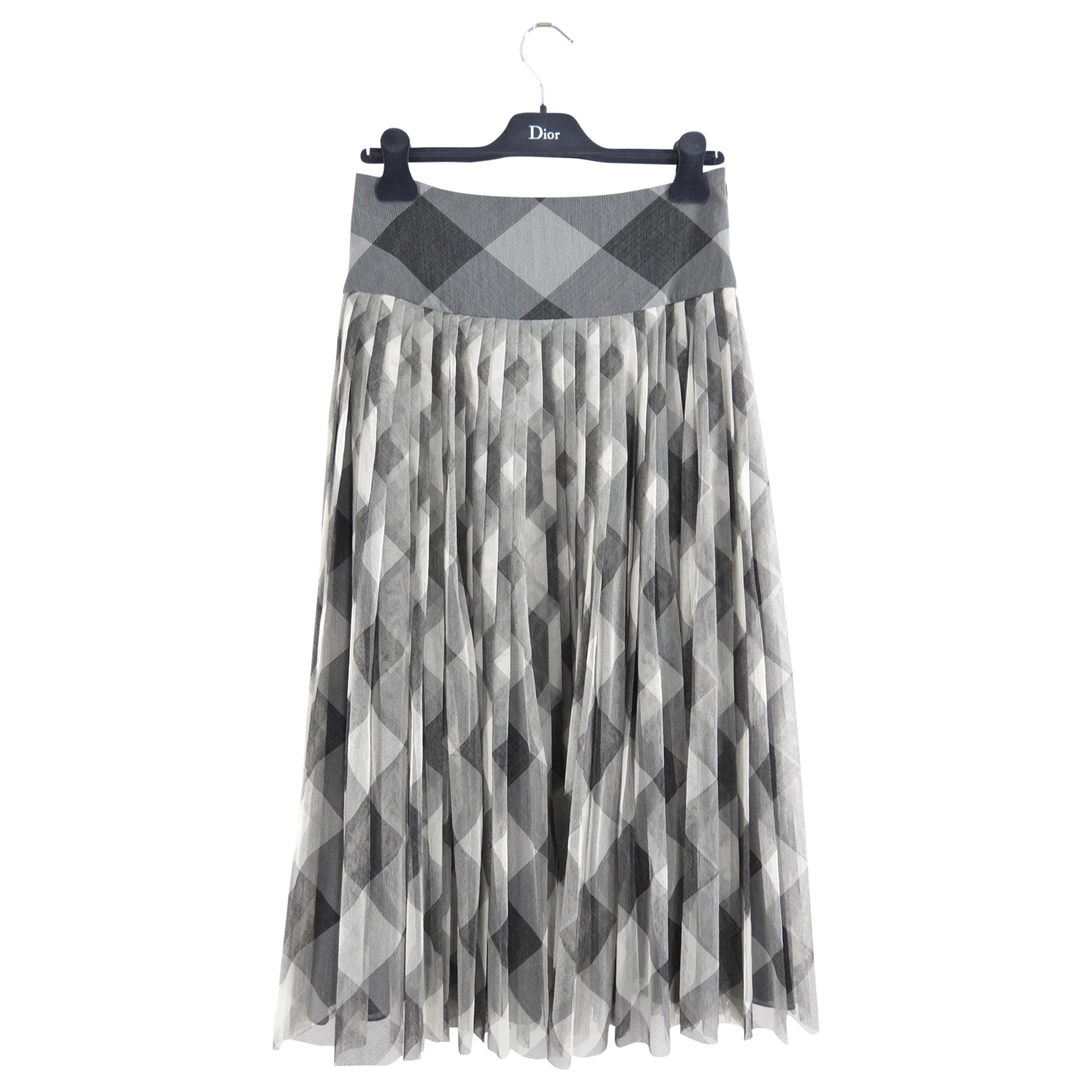 Christian Dior Grey Check Tulle Skirt - Elegant Women's Designer Skirt for Parties, Weddings & Special Occasions