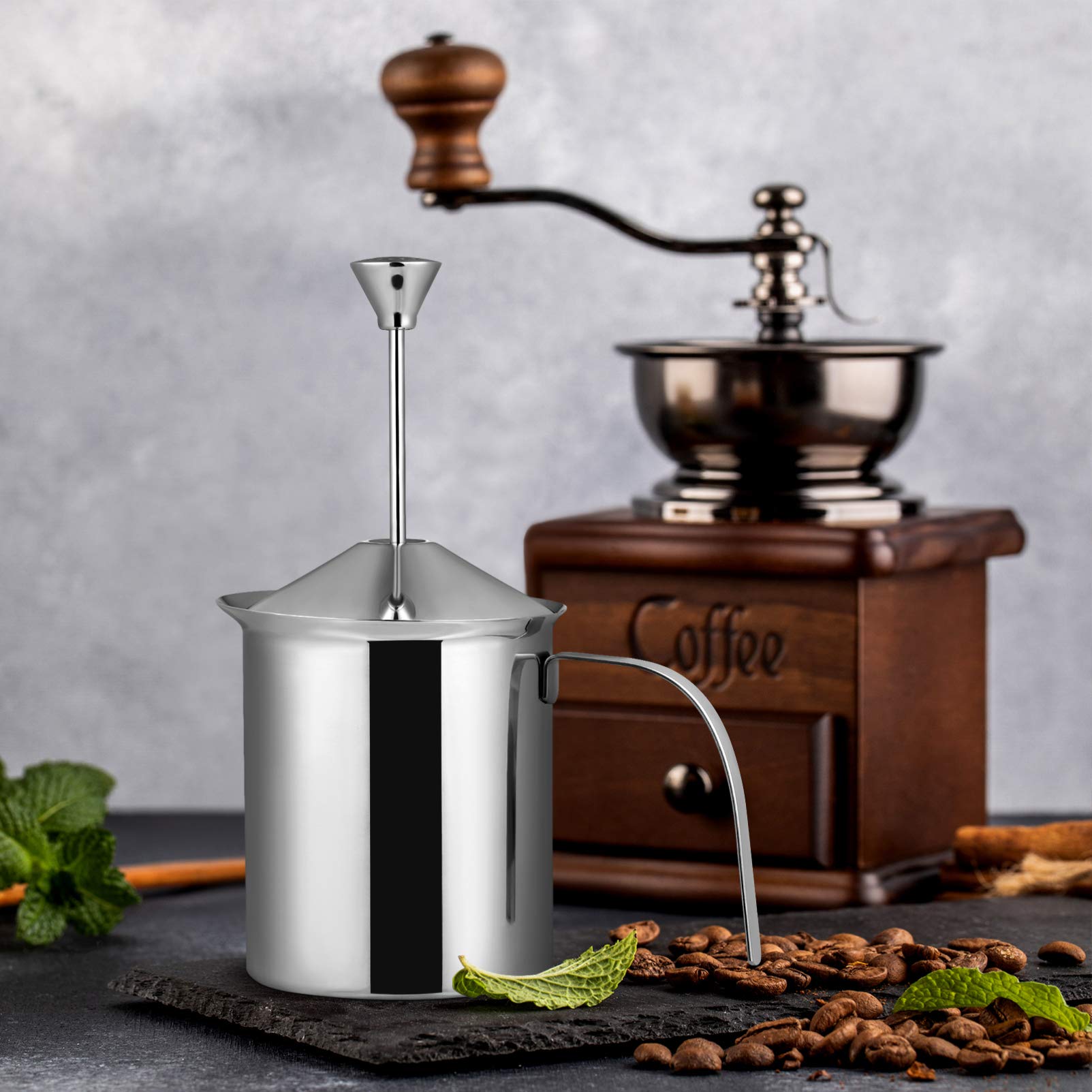 Hemoton 304 Stainless Steel Milk Frother & Steamer - Handheld Electric Milk Foamers for Coffee, Latte, Cappuccino - Mini Blender & Milk Container for Perfect Foam at Home or Cafe