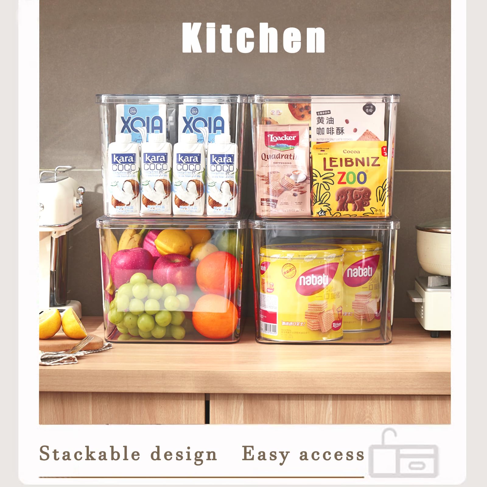 Clear Plastic Storage Bins with Lids - 4 Pack for Snacks, Cosmetics & Organizing