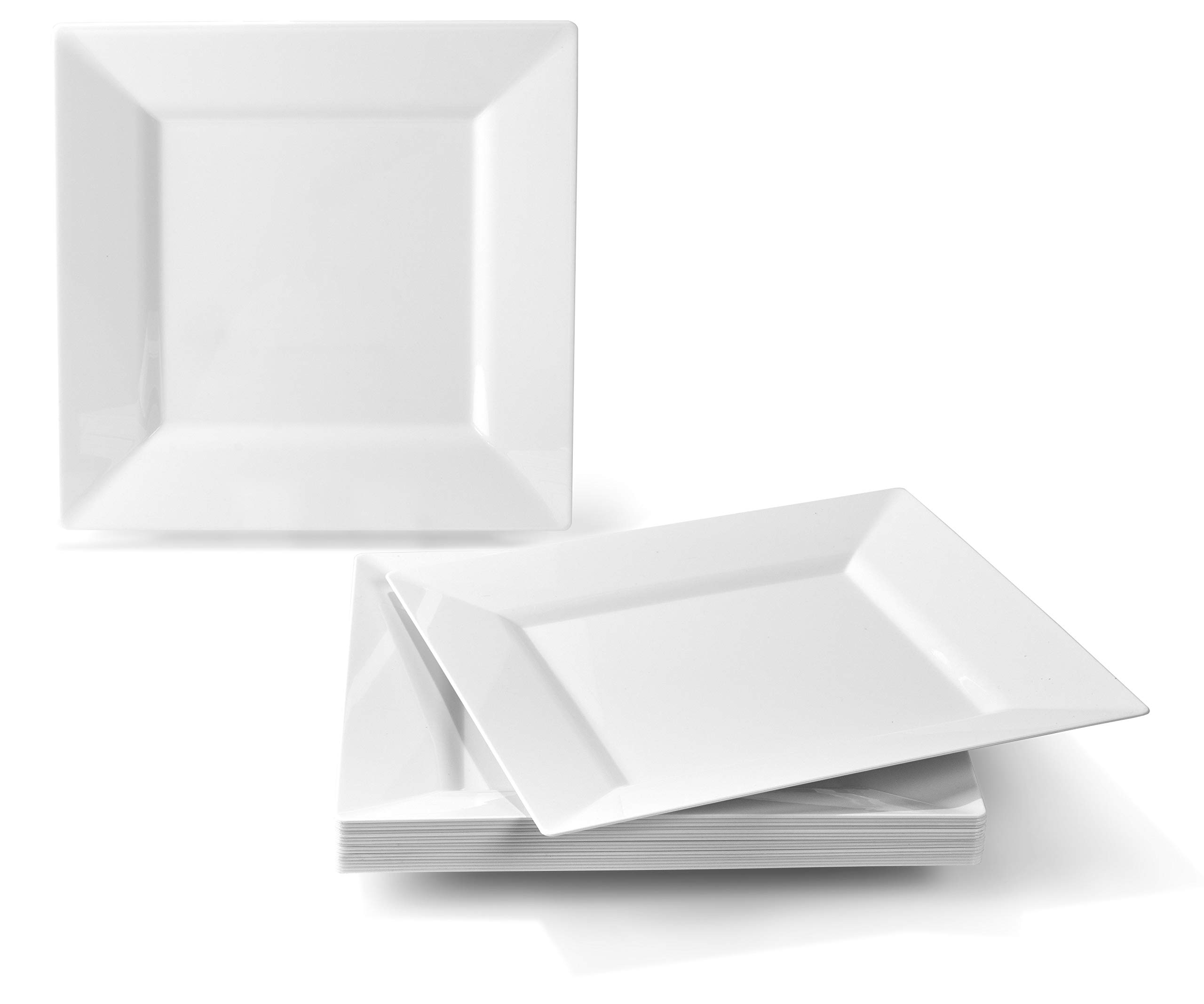 960-Piece Heavyweight Disposable Plastic Wedding Party Plate Set - 120 x 9.5'' Dinner Plates, 120 x 6.5'' Dessert Plates, Silver Silverware, Clear Cups & 3-Ply Napkins (Square White) - Perfect for Weddings, Bridal Showers, Banquets & Large Gatherings