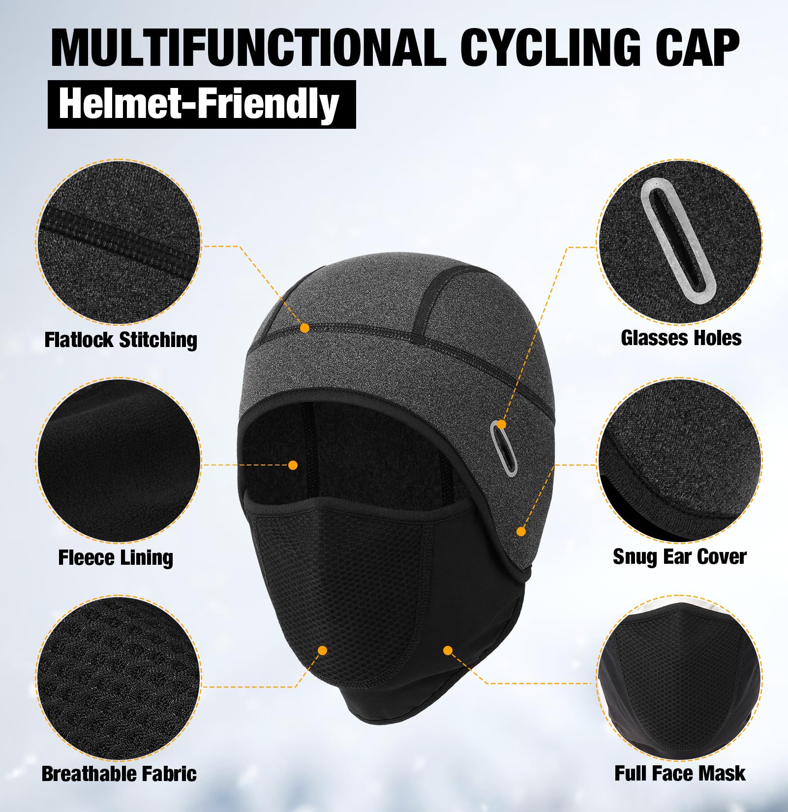 Thermal Skull Cap Helmet Liner with Face Cover - Balaclava Face Mask with Glasses Holes for Cycling & Motorcycle - Cold Weather Gear for Outdoor Sports & Winter Activities