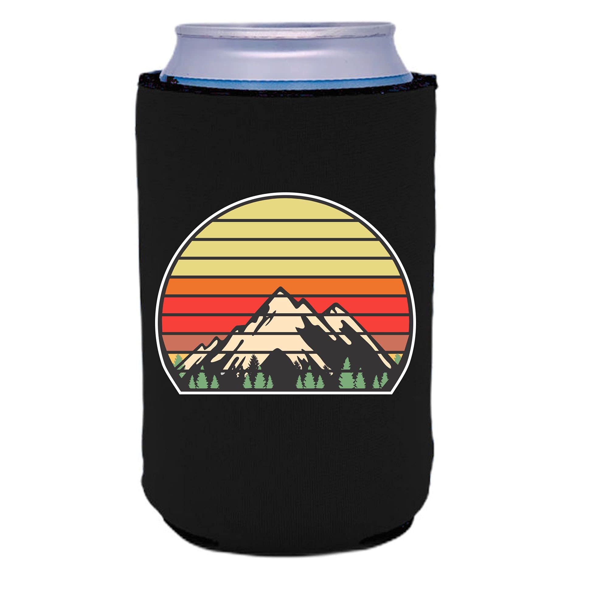Retro Mountains Collapsible Can Cooler - Insulated Beer Sleeve for Cans & Bottles (12oz, Black) - Perfect for Camping, BBQs, Beach Parties & Outdoor Adventures