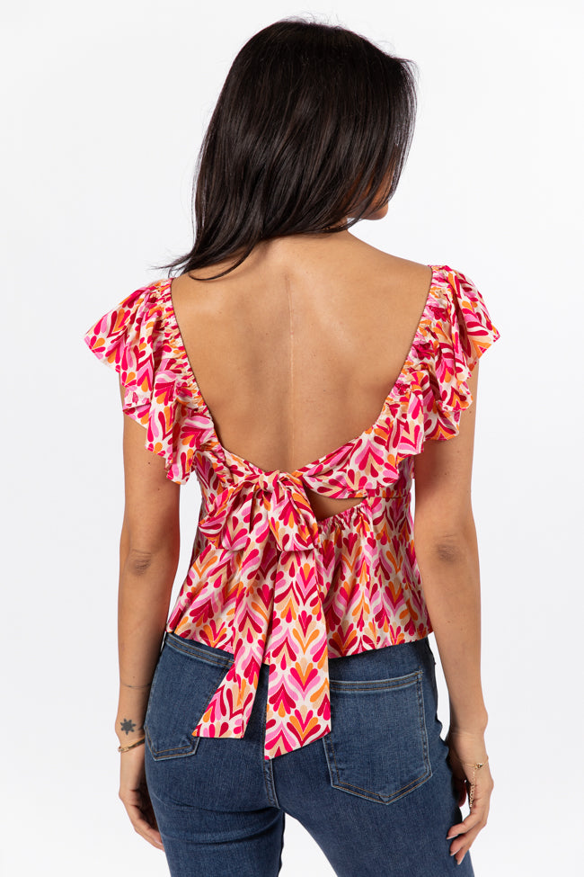 When We Met Multi Print Tie Back Padded Tank Top - Women's Fashion Blouse for Summer & Date Nights - Perfect for Beach Outings, Parties, and Casual Wear