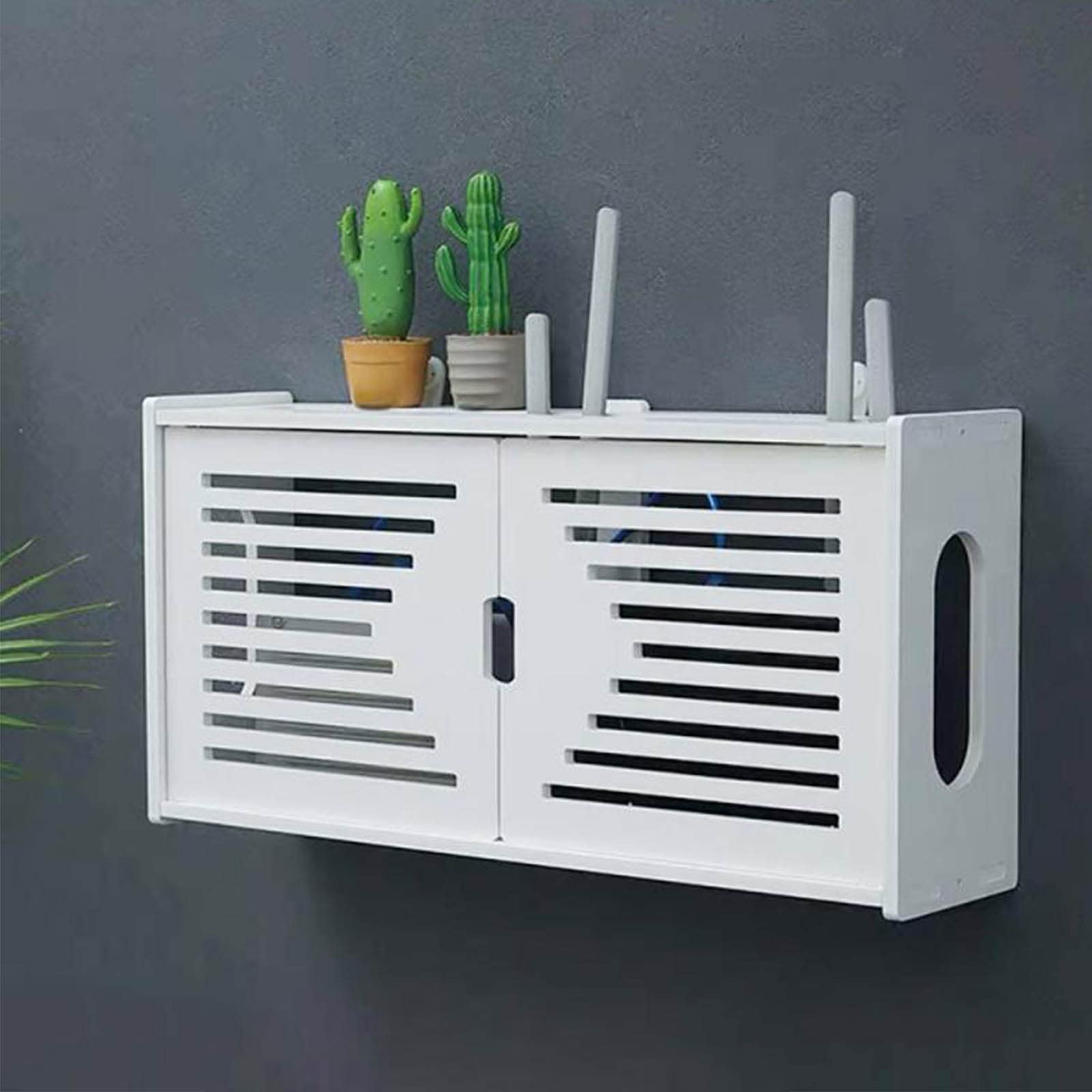 Wireless Router Wall Mount Shelf - Wooden Storage Box with Cable Management Holes for WiFi Modem, Internet Hub - Perfect for Home Office, Living Room, or Bedroom Network Setup