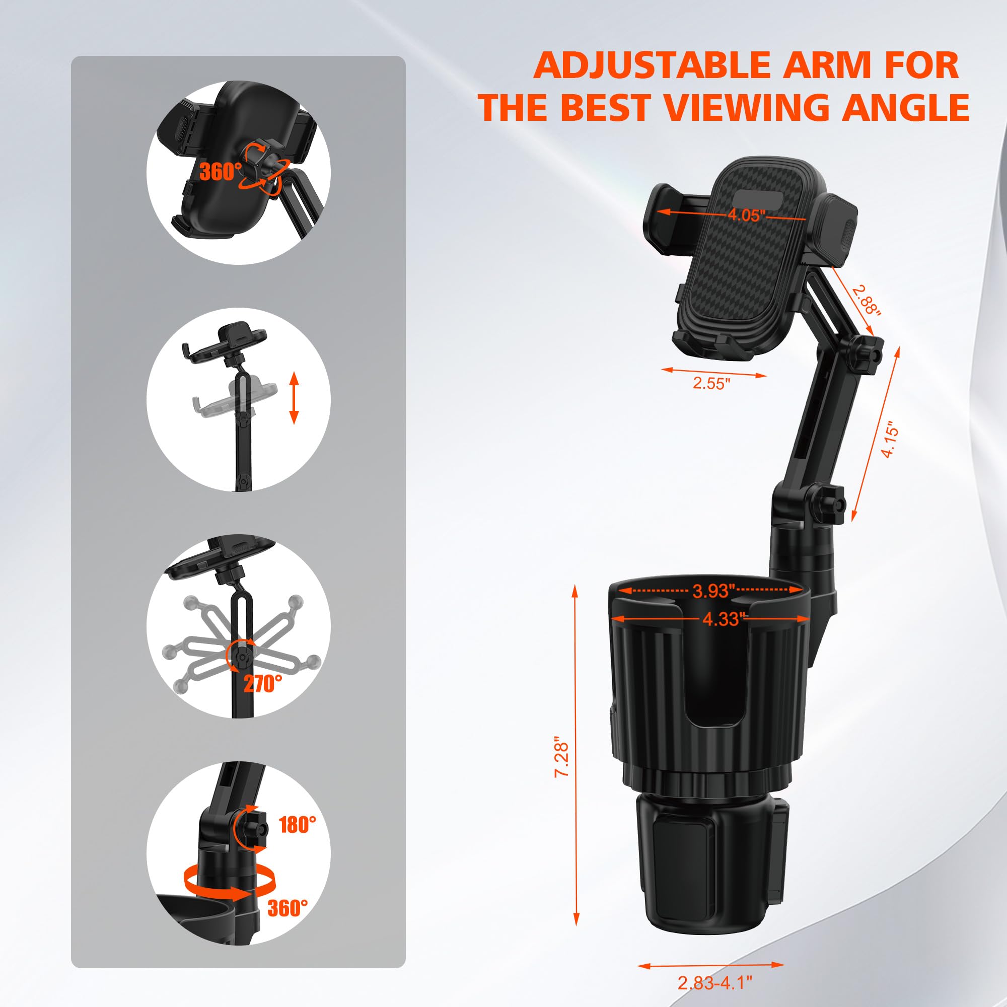 2 in 1 Adjustable Car Cup Holder Phone Mount - Universal 4-7