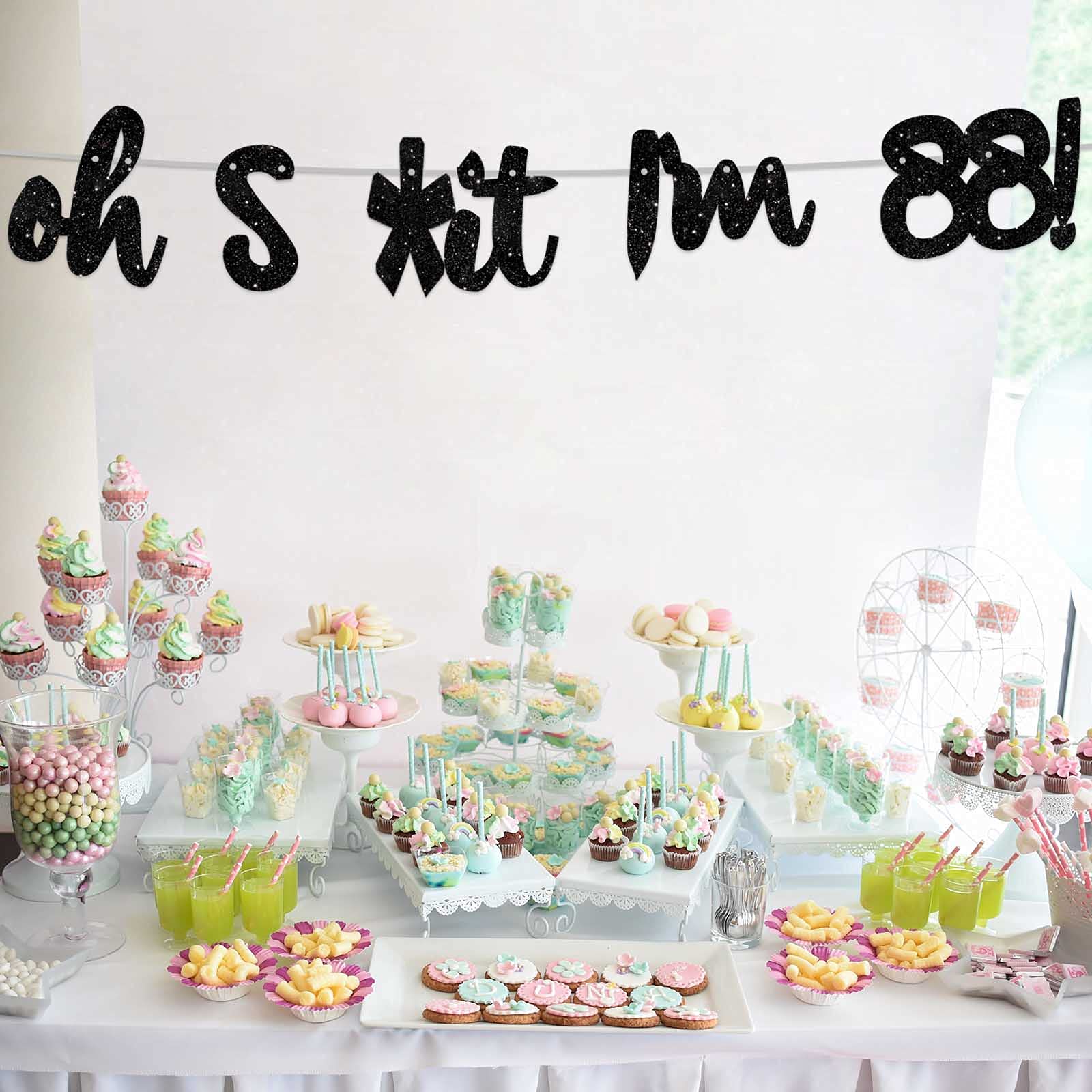 88th Birthday Party Decorations - Glitter Black 'Oh I'm 88!' Banner Backdrop Kit for Happy 88th Birthday Theme Party, Photo Studio Props, Flags & Favors - Perfect for 88th Birthday Celebrations, Milestone Decor, Senior Party Supplies