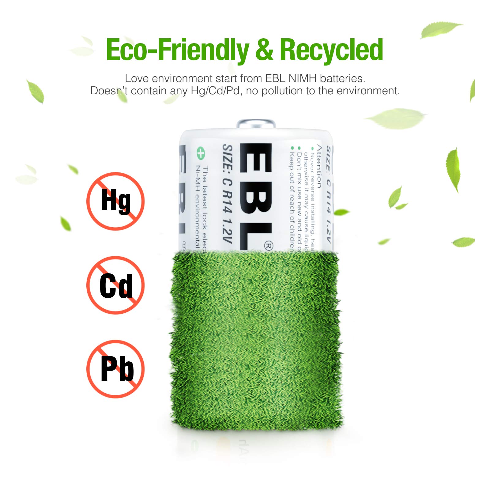 EBL 5000mAh Rechargeable C Batteries (4-Pack) - High Capacity Ready-to-Use Power for Flashlights, Toys & Electronic Devices