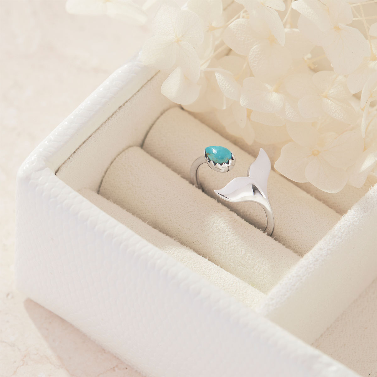 Whale Tail Turquoise Ring for Women - Handmade Sterling Silver Boho Jewelry - Perfect for Beach, Festival, and Everyday Wear