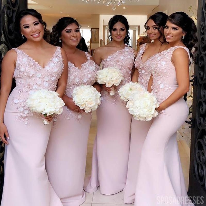 Light Pink V-Neck Floral Long Bridesmaid Robe - Mismatched Mermaid Design for Wedding Party, Bridal Shower & Special Occasions (WG954)