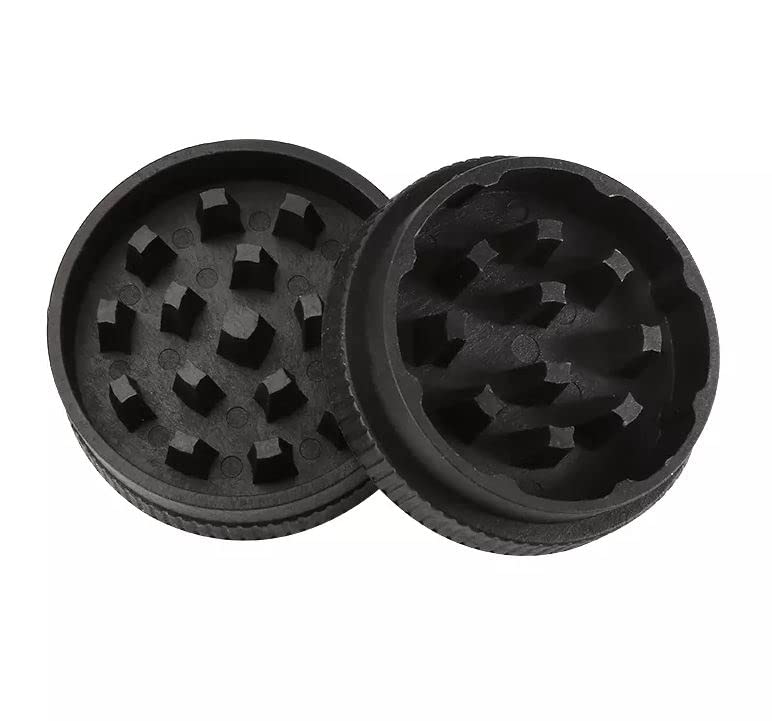 Premium Biodegradable BPA-Free Plastic Herb & Spice Grinder - 2-Piece Compact Portable Mini Crusher with Strong Teeth for Dry Herbs, Spices, Seasonings - Perfect for Kitchen, Camping & Travel Use - Black