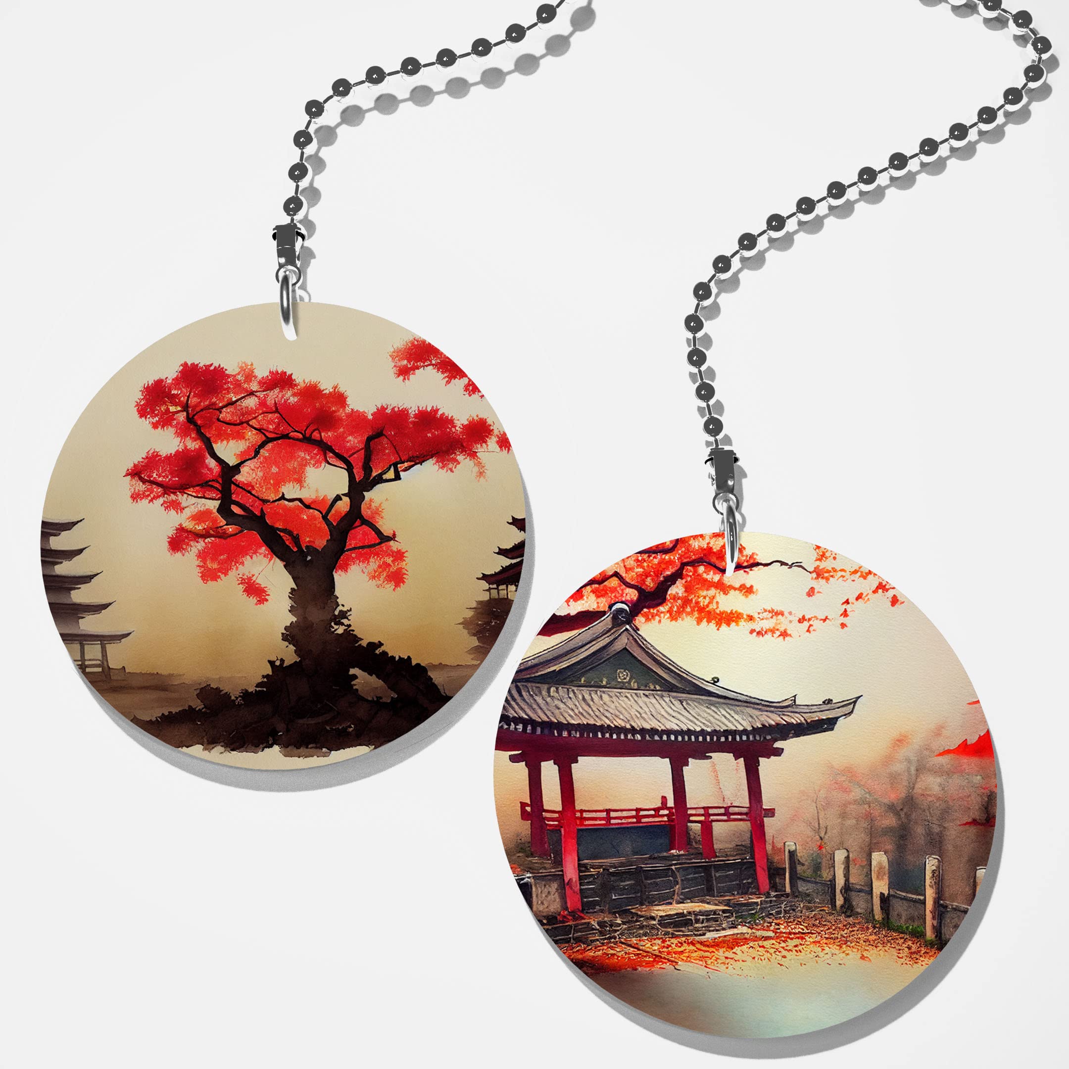 Japanese Maple Pagoda Fan Light Pull Set - 2 Pack Asian Style Ceiling Fan Pull Cord for Home Decor, Feng Shui & Zen Interior Design - Perfect for Living Room, Bedroom, or Meditation Space