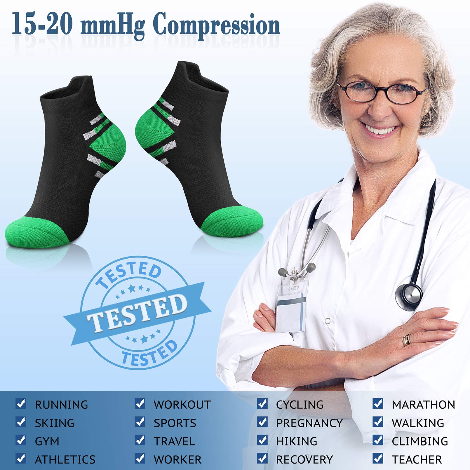 CHARMKING 15-20 mmHg Compression Socks for Women & Men - Best for Running, Cycling, Nursing & Daily Wear - Improve Blood Circulation & Reduce Swelling (Perfect for Travel, Workouts & Long Shifts)