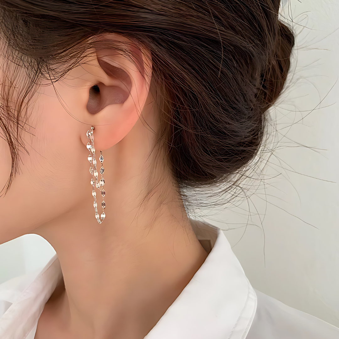 Silver & Gold Layered Lip Chain Drop Earrings for Women | Trendy Dangle Earrings for Party, Date Night & Casual Wear | A7391