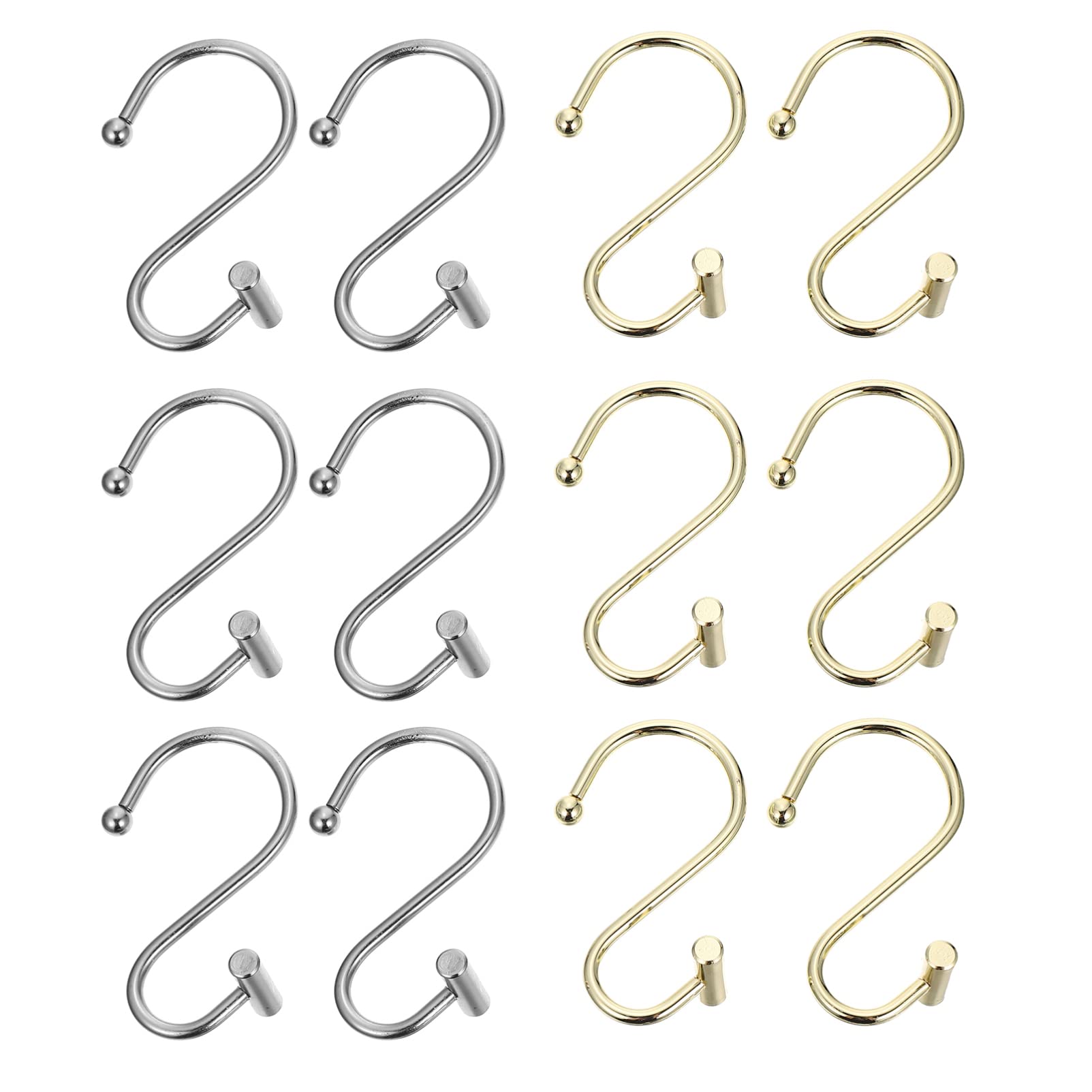 MagicLulu 2-Pack T-Bar Metal Shower Curtain Hooks - S-Shaped Rust-Resistant Bathroom Hangers for Shower Rods & Curtains - Perfect for Home, Hotel, and Dorm Bathroom Upgrades
