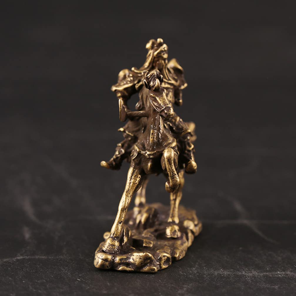 Guan Yu on Horseback Brass Ornament - Desktop Decor for Home & Office - Chinese Warrior Statue for Feng Shui, Collectibles, and Gift Giving