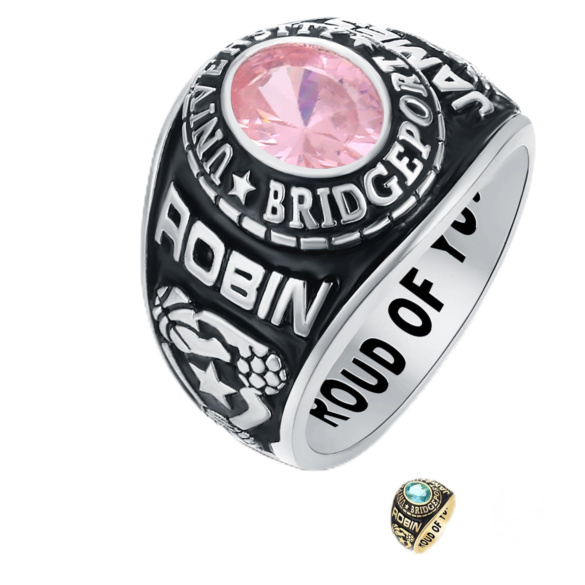 Custom Personalized Sterling Silver Class Rings for Women & Men - Birthstone, Gold Plated, Size 5-15 - High School & College Graduation Rings - Perfect Gift for Graduates, Anniversaries & Special Occasions