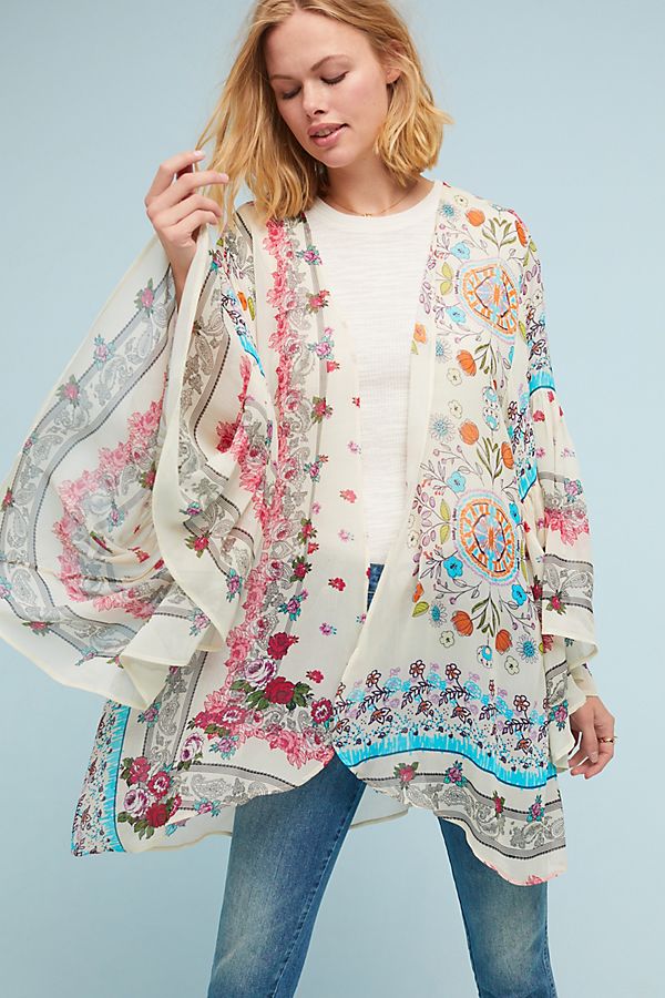 Elegant Floral Print Kimono with Ruffle Sleeves - Boho Chic Cover Up for Beach, Pool, or Summer Outfits