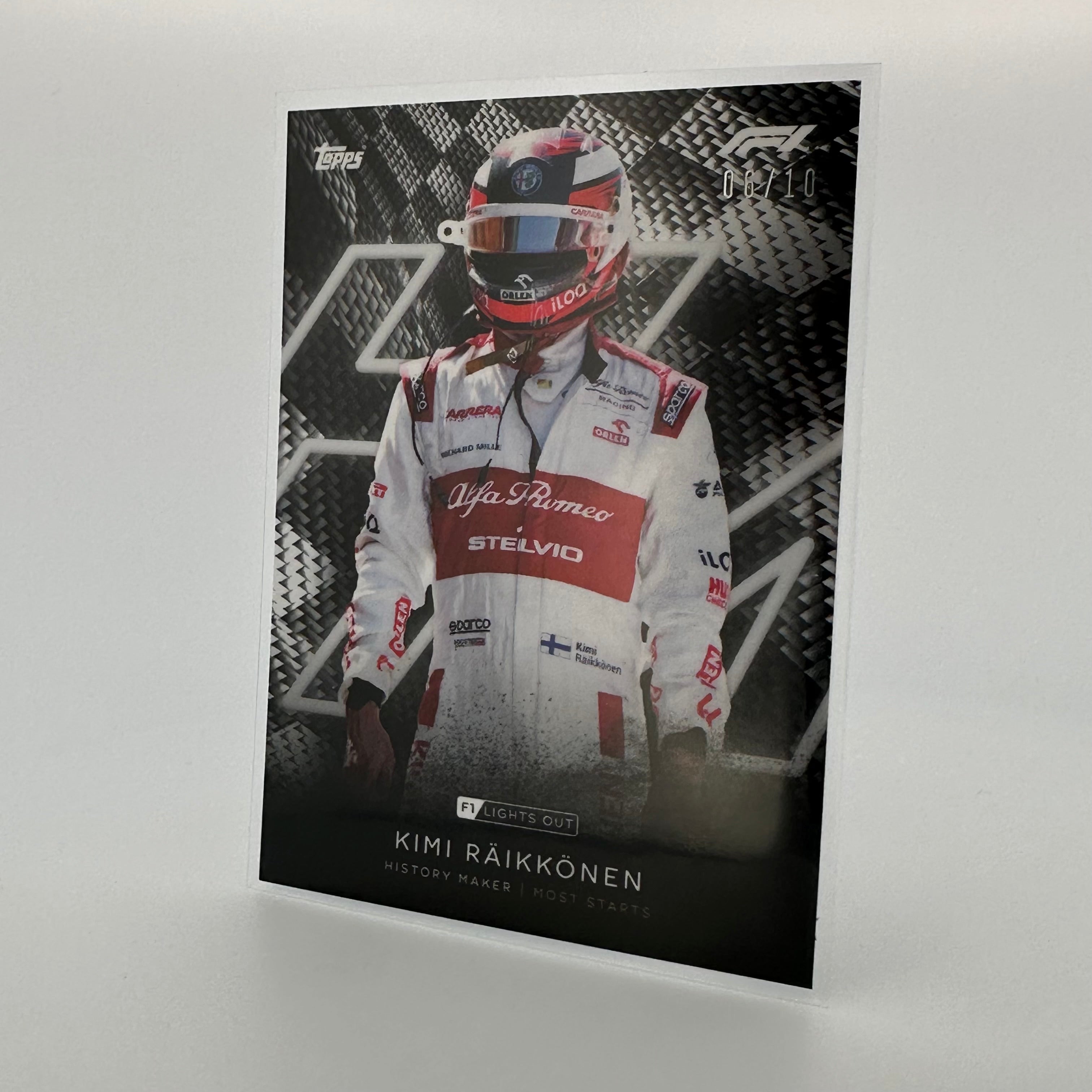 Kimi Raikkonen History Maker Black Parallel F1 Racing Card - Collectible Memorabilia for Motorsport Fans & Card Collectors