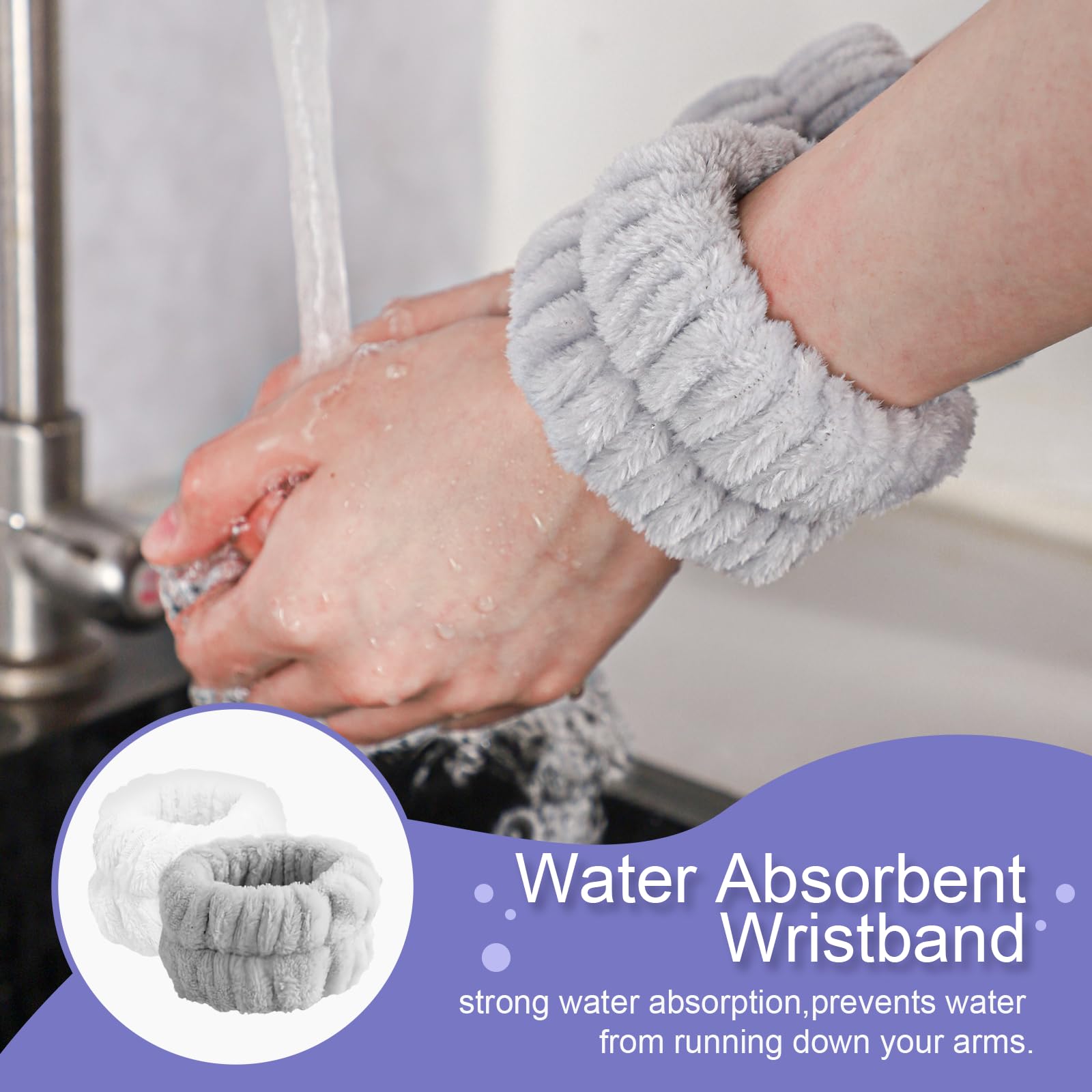 4Pcs Microfiber Wristbands for Face Washing - Super Absorbent Wrist Towels for Women, Prevents Water Dripping Down Arms - Perfect for Skincare Routine, Makeup Removal & Gym Use