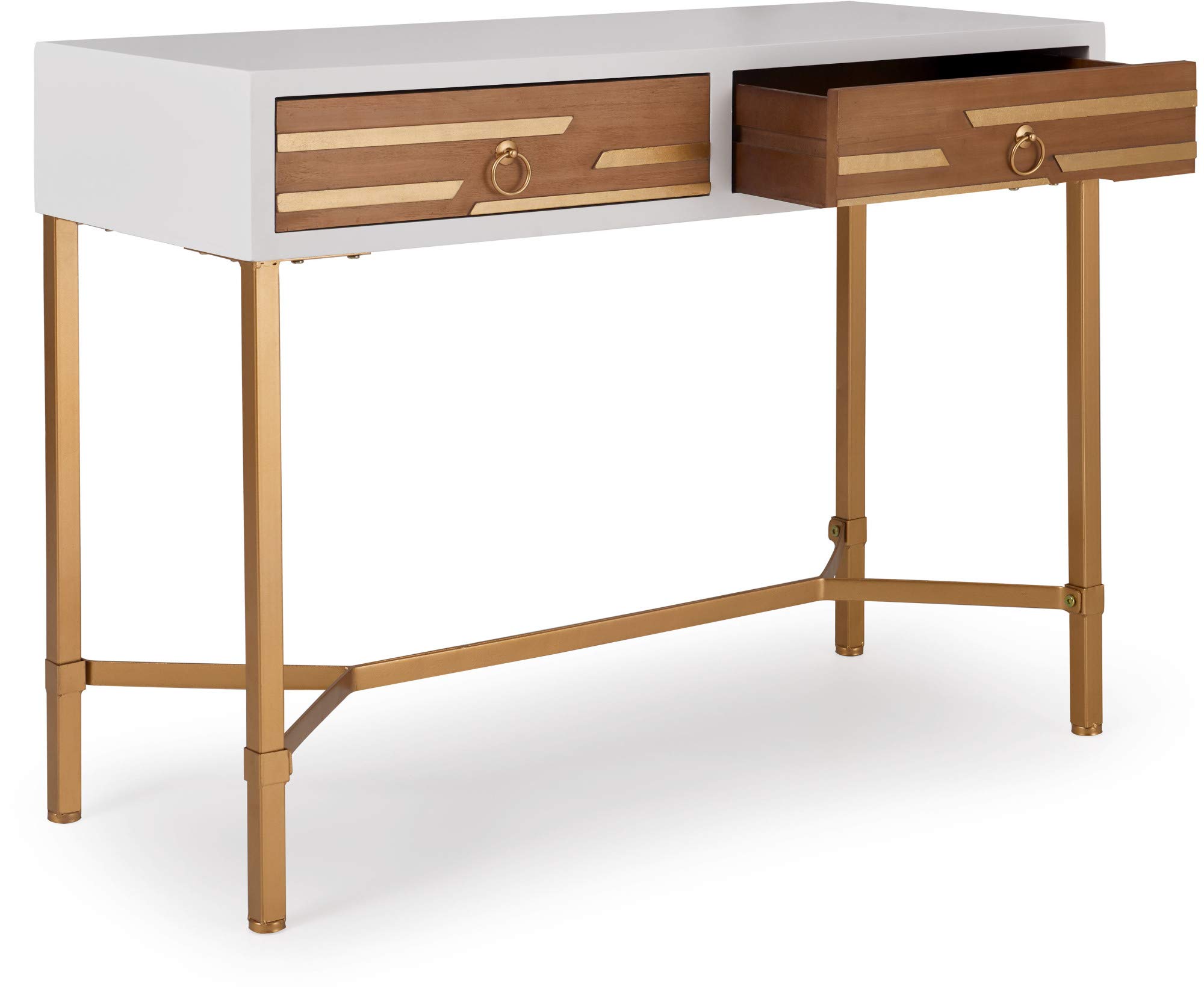 Jupiter Mid Century Modern Console Table with 2 Drawers - White & Gold Rectangular Entryway Desk for Small Spaces, Living Room & Home Office - Metal Legs & Easy Assembly - Perfect for Hallway Decor & Apartment Furniture