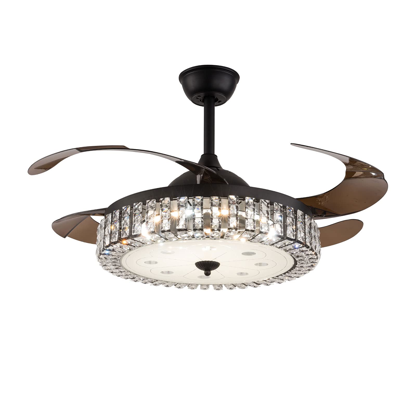 Modern Invisible Blades Ceiling Fan with Crystal Lampshade - LED 3 Color Temperature Adjustable, Remote Control - Perfect for Living Room, Bedroom, Office & Indoor Spaces