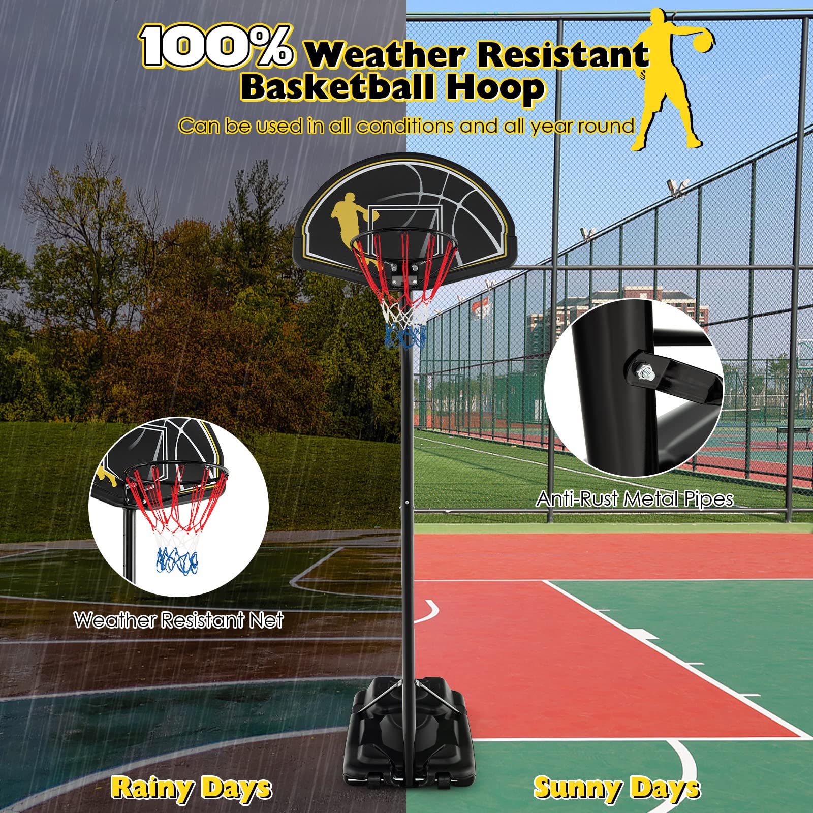Adjustable Basketball Hoop 4.25-10FT - Portable Indoor/Outdoor Goal with Shatterproof Backboard for Kids & Adults - Perfect for Driveway & Backyard Play