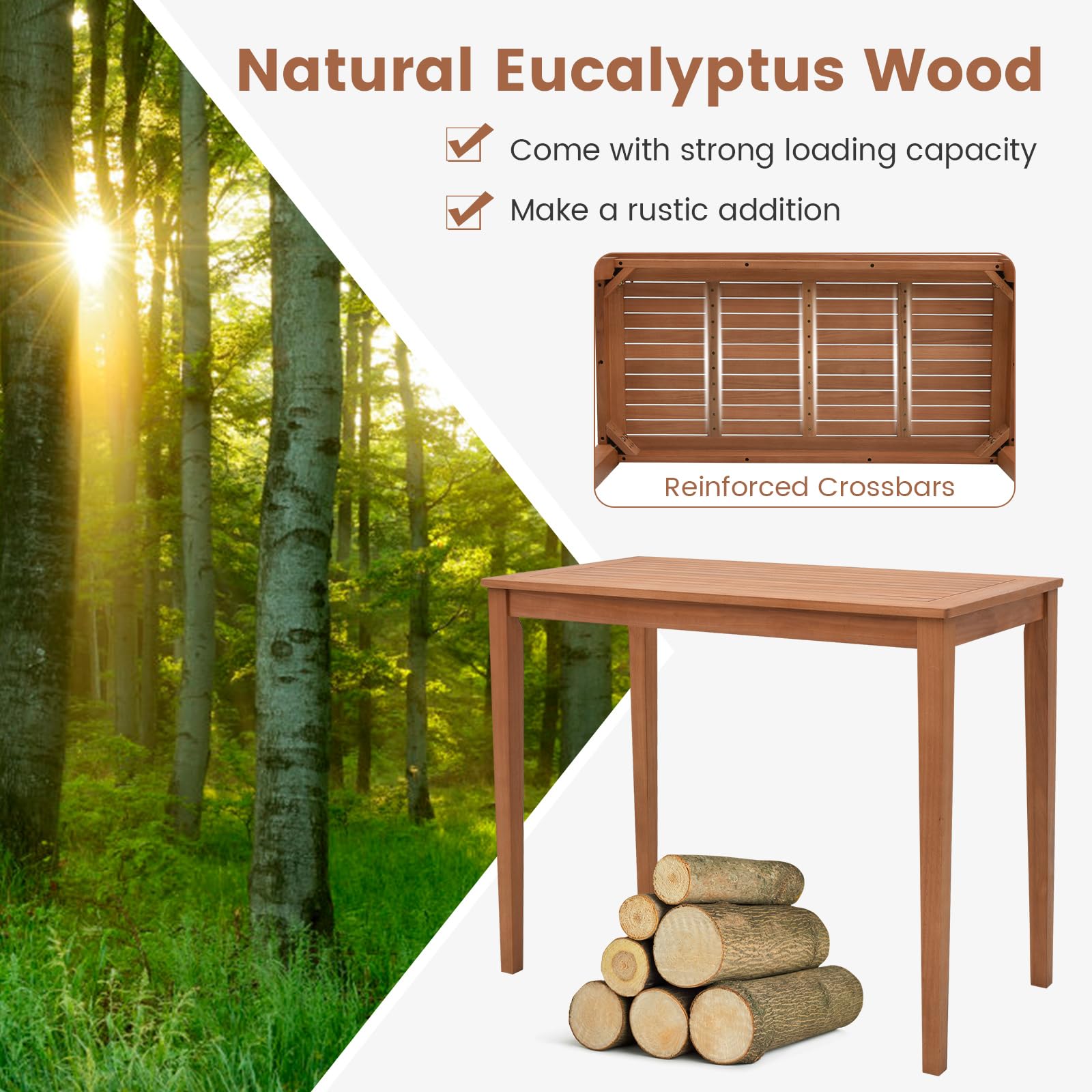 Tangkula 3-Piece Patio Bar Set - Eucalyptus Wood Outdoor Bar Table & Chairs with Cushions - Bistro Pub Dining Set for Garden, Yard, Poolside - Weather-Resistant & Durable - Perfect for Outdoor Entertaining & Relaxation