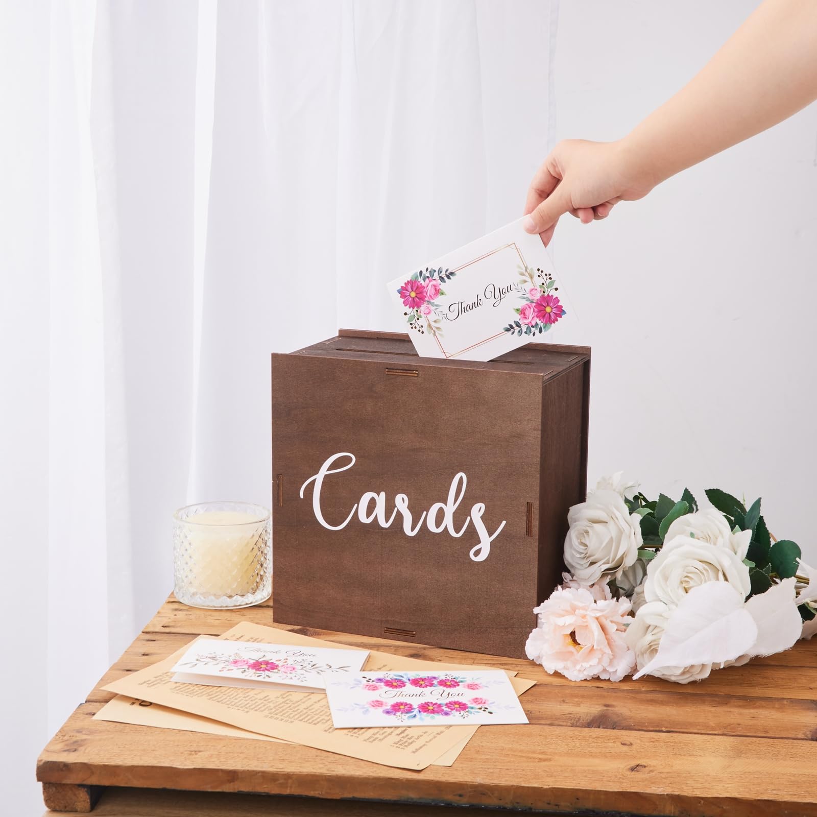 10 Inch Rustic Wooden Wedding Card Box with Slot - Elegant Money & Envelope Holder for Wedding Reception, Graduation, Birthday Party - Perfect for DIY Decor & Gift Collection - WCB002