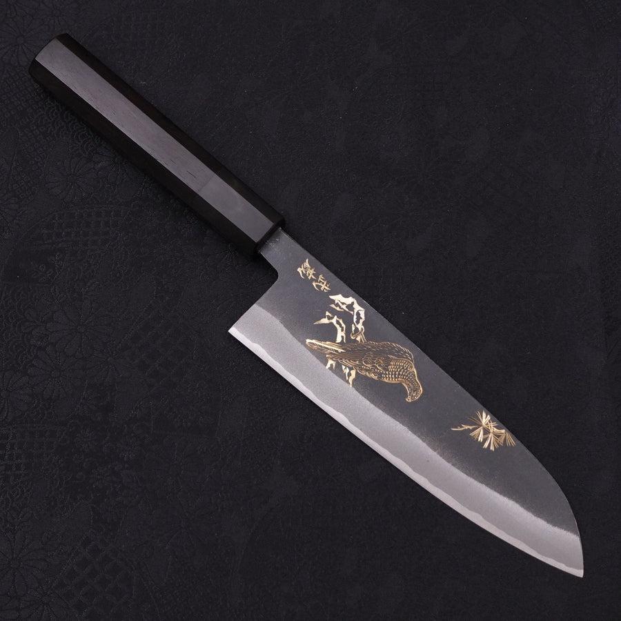 Premium Santoku Knife 170mm - White Steel #2 Kurouchi Finish with Buffalo Ebony Handle - Japanese Kitchen Knife for Professional Chefs & Home Cooking - Perfect for Slicing, Dicing & Mincing Meat, Fish & Vegetables