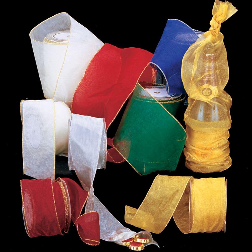 Sheer Gold Double Layer Wired Craft Ribbon - 6 Inch x 27 Yards for Gift Wrapping, Wedding Decorations & DIY Projects