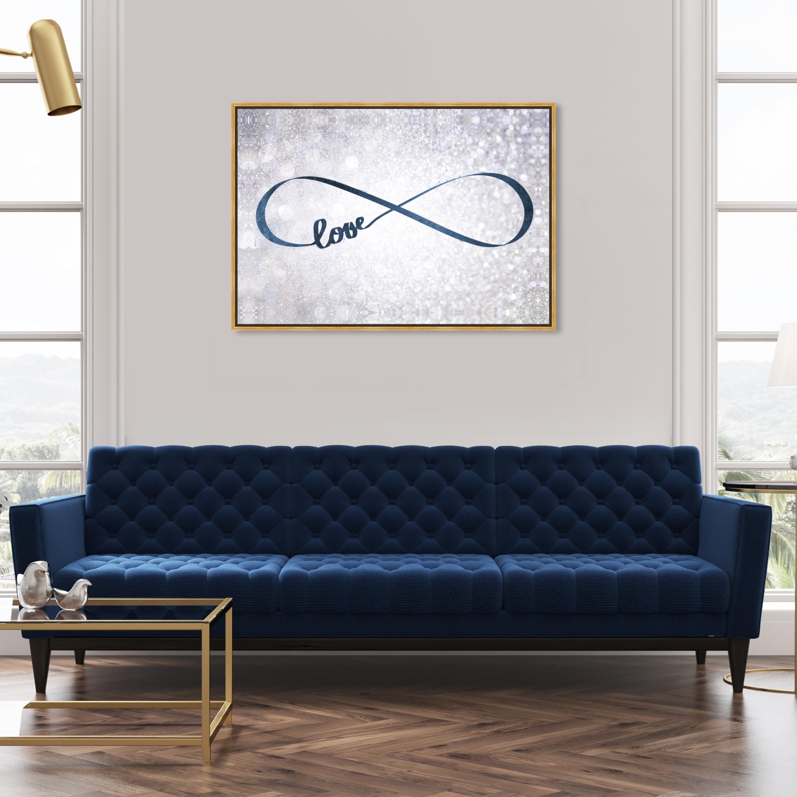 Oliver Gal Artist Co. 'Sparkle Snow' Typography Framed Wall Art - 45x30 Inch Gray & Blue Canvas Print with Inspirational Quotes | Perfect for Living Room, Bedroom & Office Décor