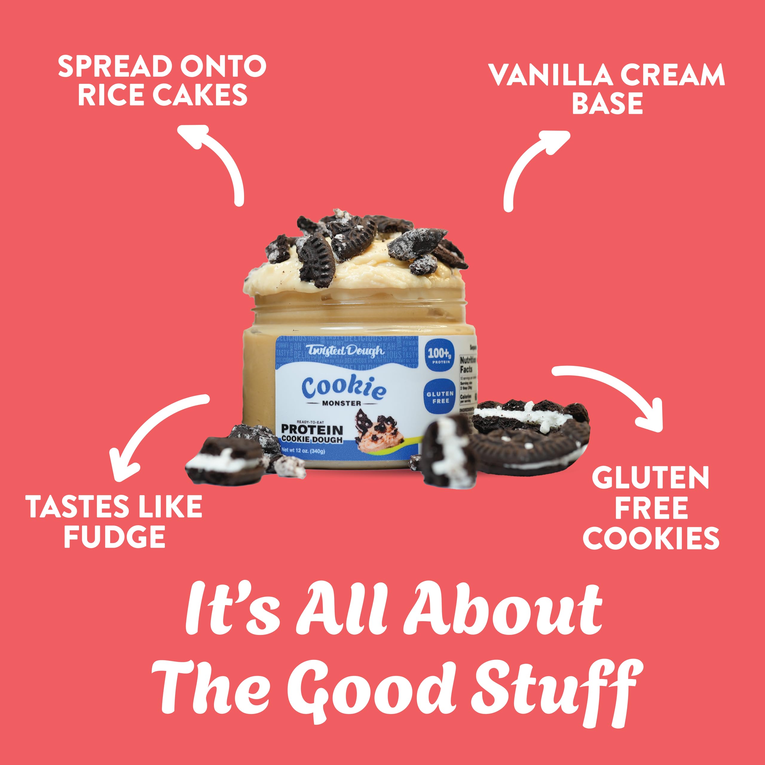 Cookie Monster Protein Cookie Dough - 2 Pack | Healthy Ready-to-Eat Dessert with Whey Protein (100g per Jar) | High Protein Snack for Gym, Work & On-the-Go | Keto-Friendly & Gluten-Free Cookie Dough
