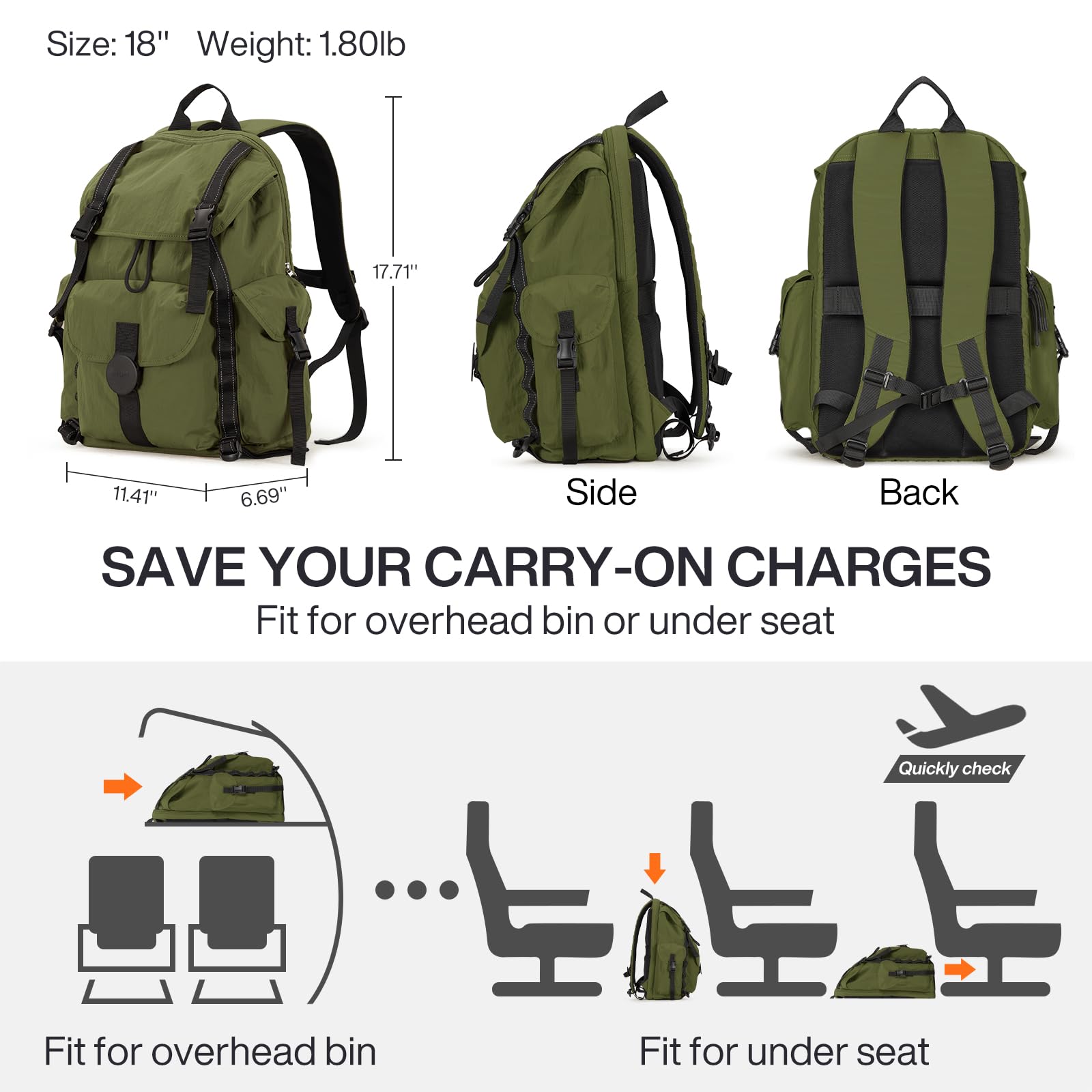 Mixi 18 Inch Travel Backpack for Women & Men - Flight Approved Carry On Laptop Backpack Fits 16