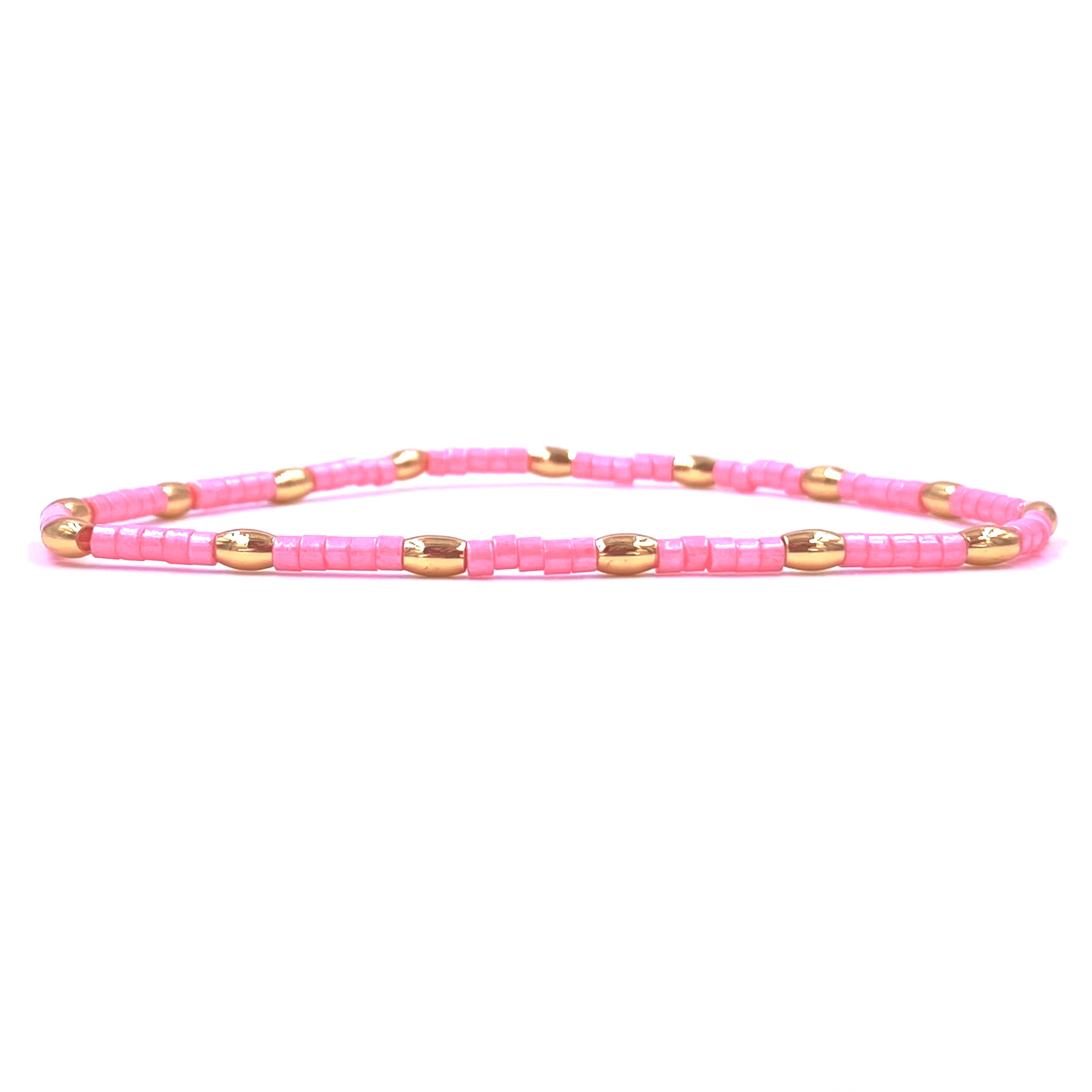Ashley Gold Stainless Steel Gold Plated Enamel Pink Beaded Stretch Bracelet for Women - Perfect for Parties, Weddings & Everyday Fashion Accessories