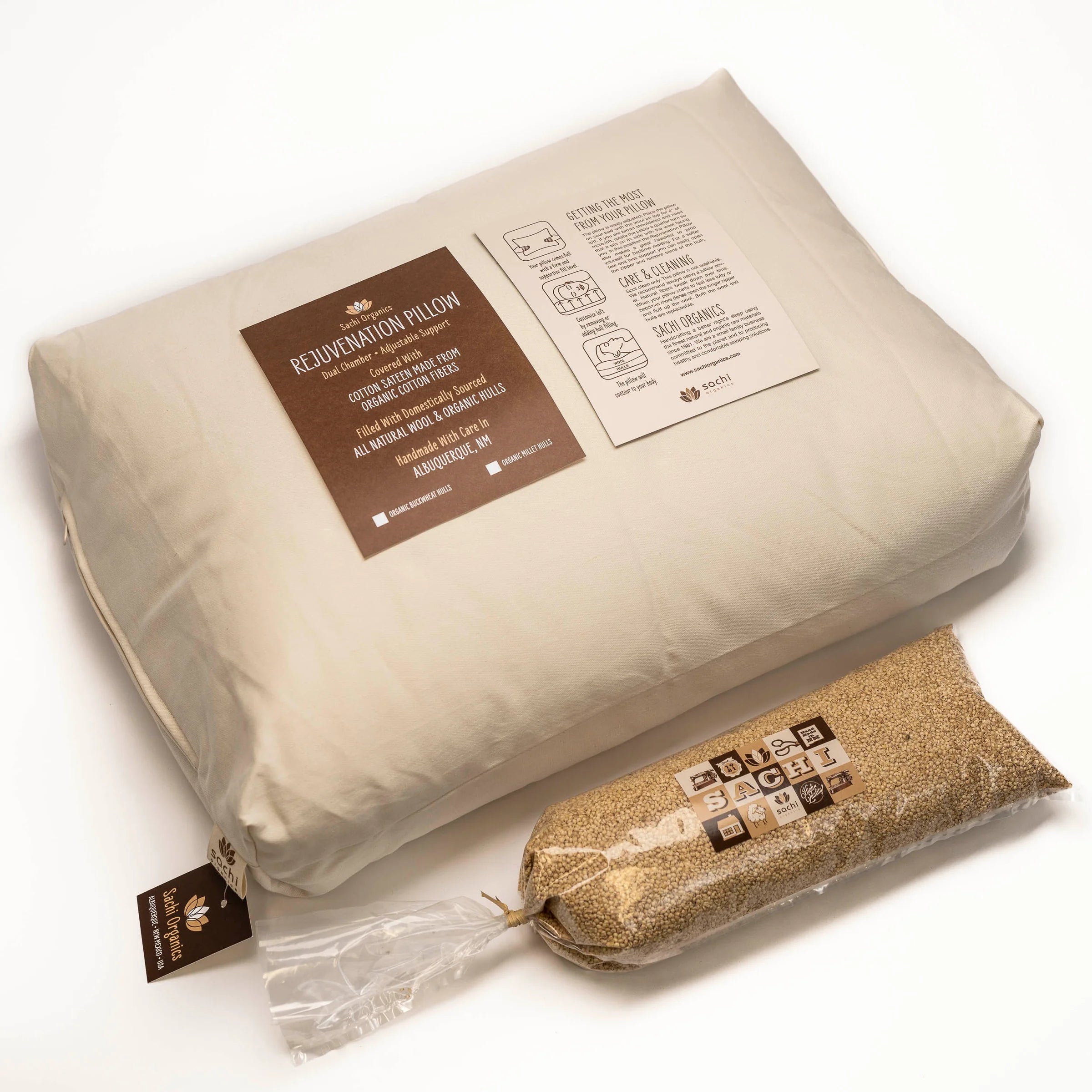 Organic Millet & Wool Pillow by Sachi Organics - Hypoallergenic, Breathable & Supportive for Neck Pain Relief - Perfect for Side Sleepers, Back Pain Sufferers & Eco-Conscious Homes