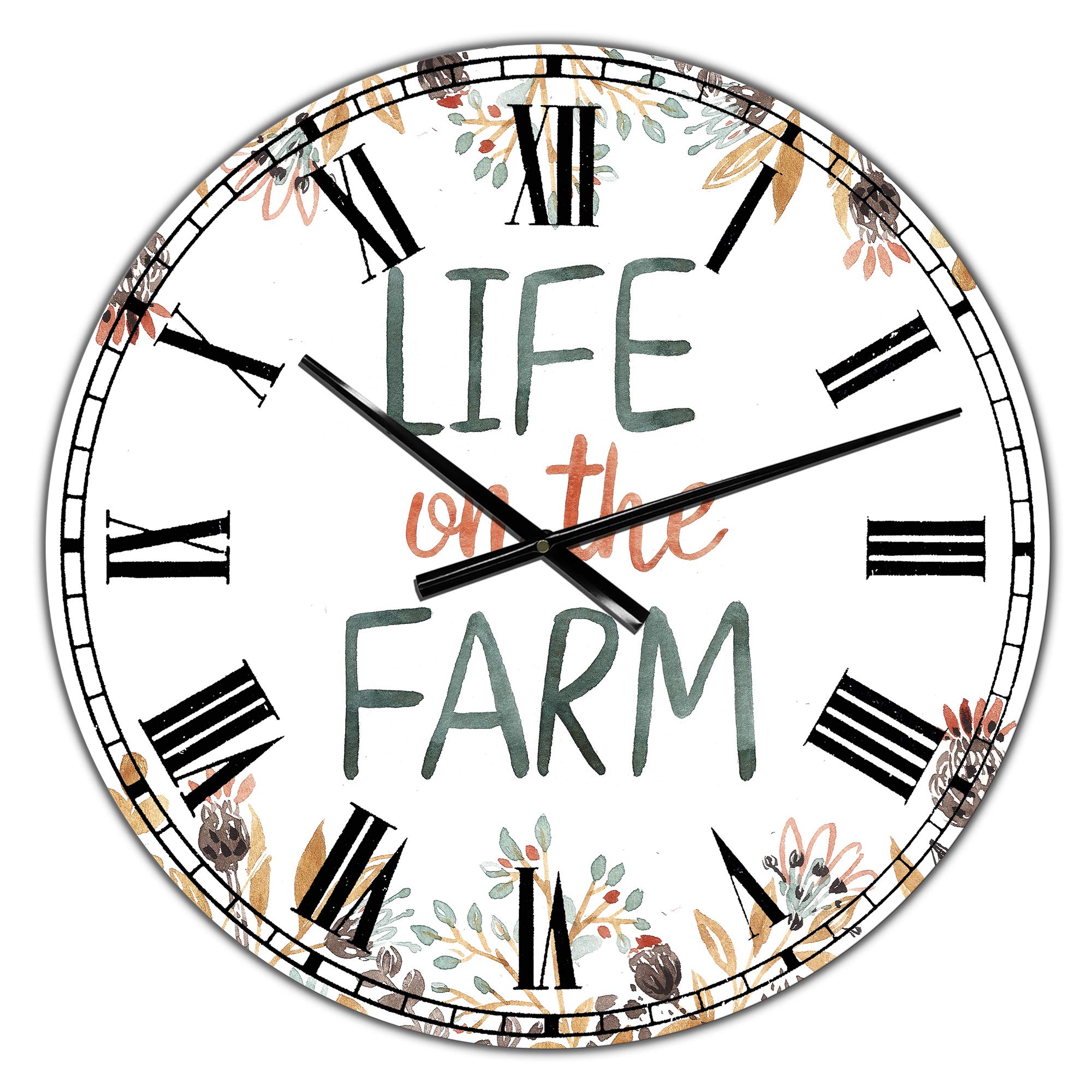 Designart Farm Life Cottage Circle Wall Clock - Round Metal Decorative Clock for Home, Living Room, Bedroom & Office | Rustic Country Decor, Kitchen Clock, Farmhouse Wall Art