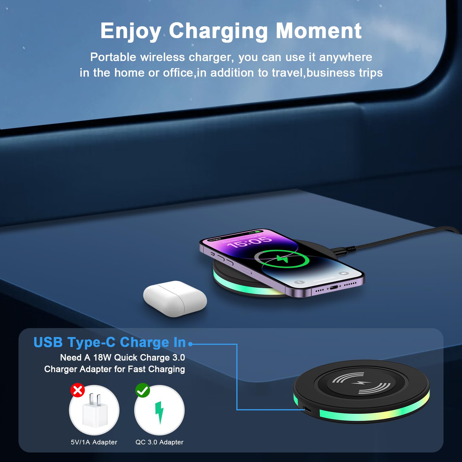 Samsung Galaxy S24 S23 Ultra Wireless Charger - 15W Fast Charging Pad Compatible with iPhone 15/14/13/12/11, Google Pixel 8/7/6/5 - Qi-Certified Charging Station for Bedside, Office & Car Use