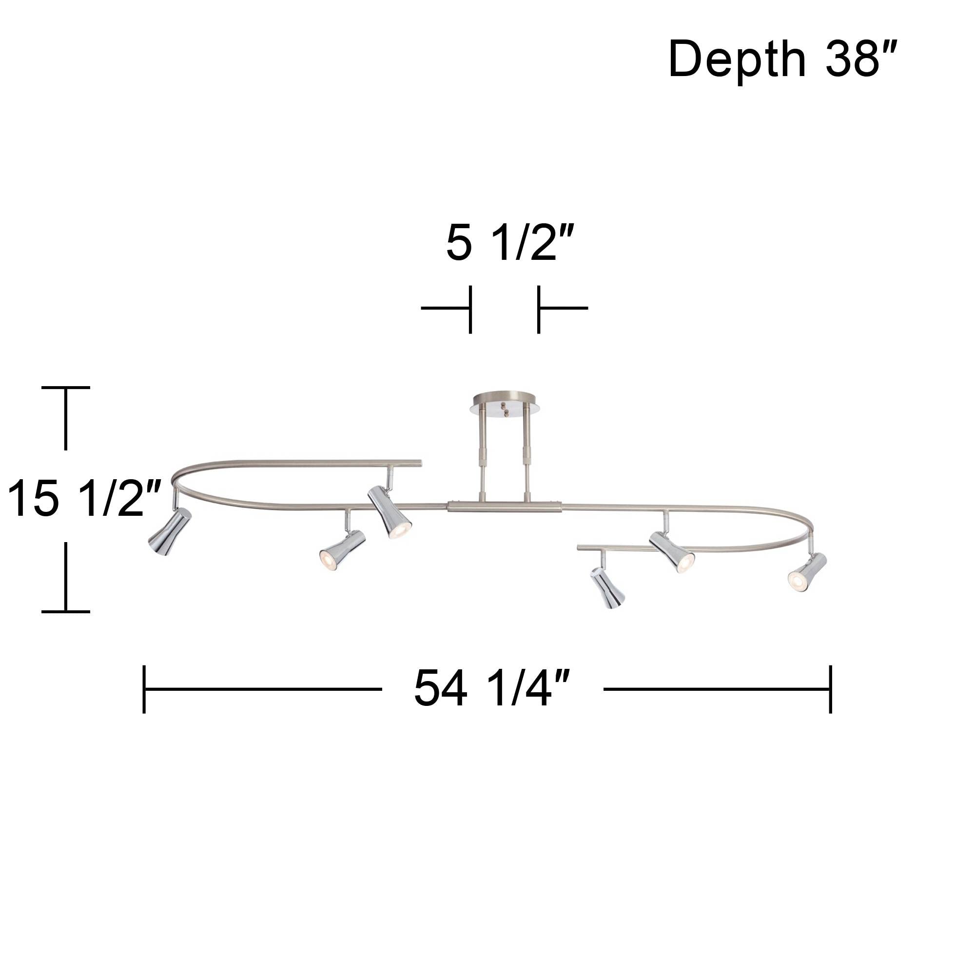 Pro Track U-Shape 6-Head LED Ceiling Track Light Fixture Kit - Adjustable GU10 Spotlights in Brushed Nickel Finish (54.25