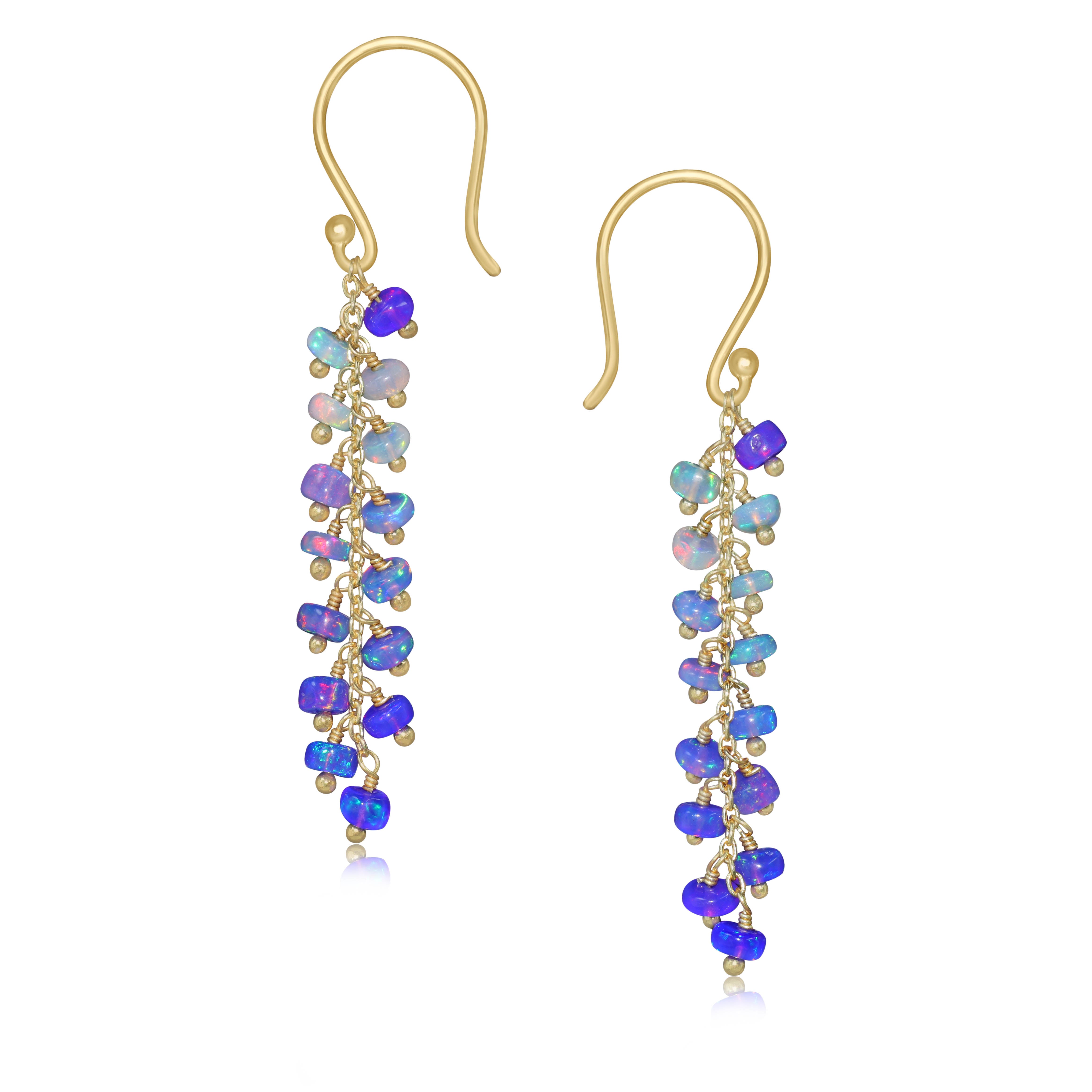 Natural Lavender Opal Beaded Long Cluster Dangle Earrings for Women | Boho Chic Handmade Jewelry | Perfect for Weddings, Parties & Everyday Wear