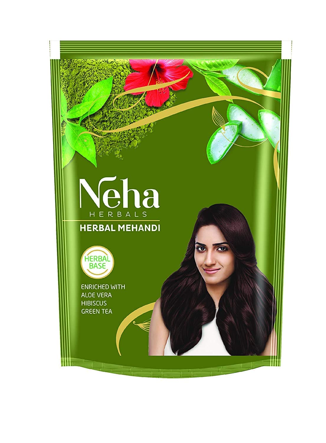 NEHA HERBAL MEHANDI Herbal Base - Enriched With ALOE VERA, HIBISCUS & GREEN TEA | 500g Natural Henna Powder for Hair & Skin | Perfect for Bridal Mehndi, Tattoos & DIY Beauty Treatments