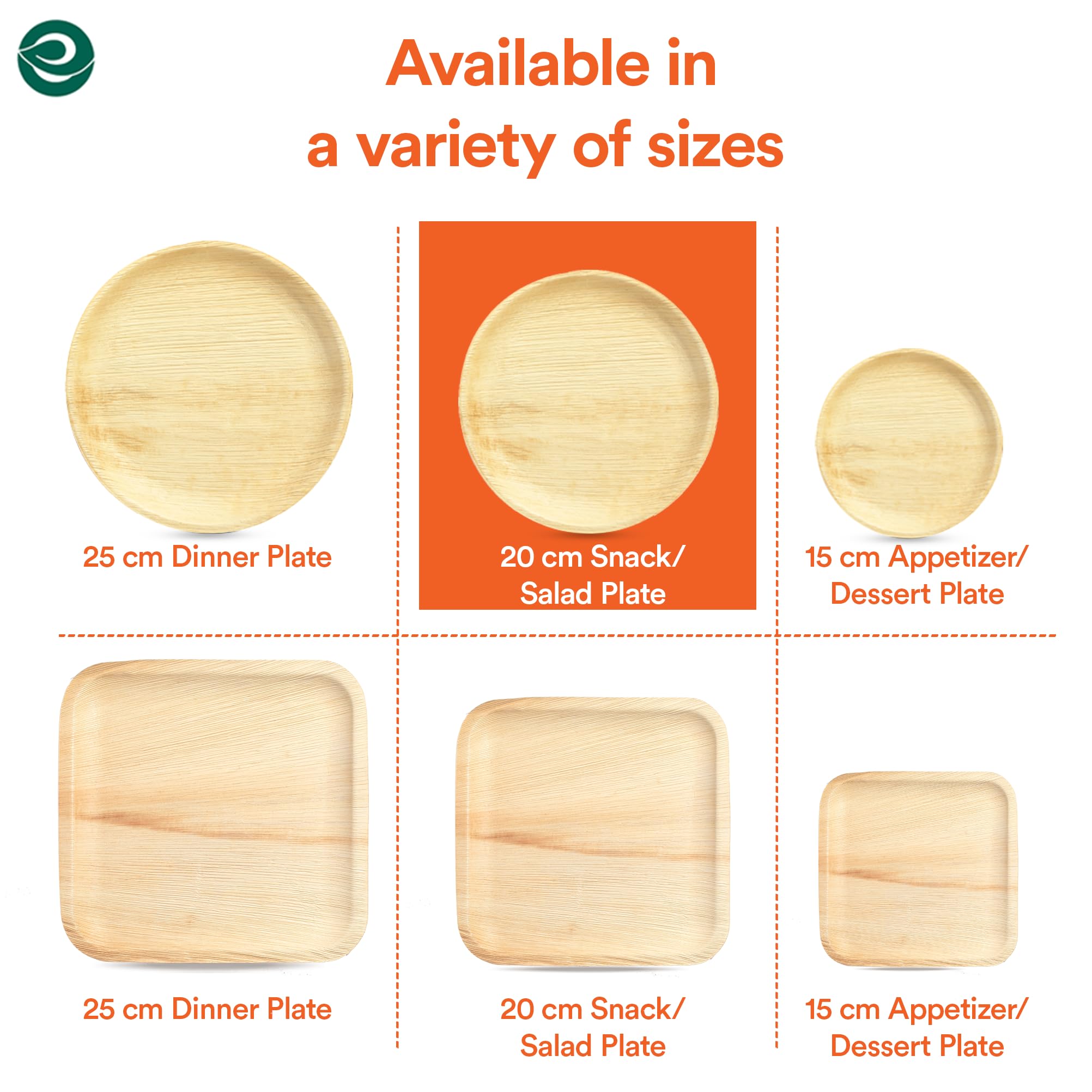 ECO SOUL Compostable 8 Inch Palm Leaf Round Plates (100 Count) - Biodegradable & Eco-Friendly Dinnerware | Microwave & Oven Safe | Perfect for Parties, Picnics & Sustainable Living