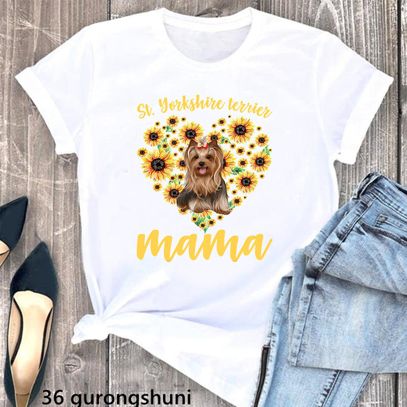 Summer Women's T-Shirt with Cute Schnauzer Dog Print - Casual Comfort Fit Cotton Tee for Dog Lovers | Perfect for Outdoor Activities, Pet Playdates & Casual Wear
