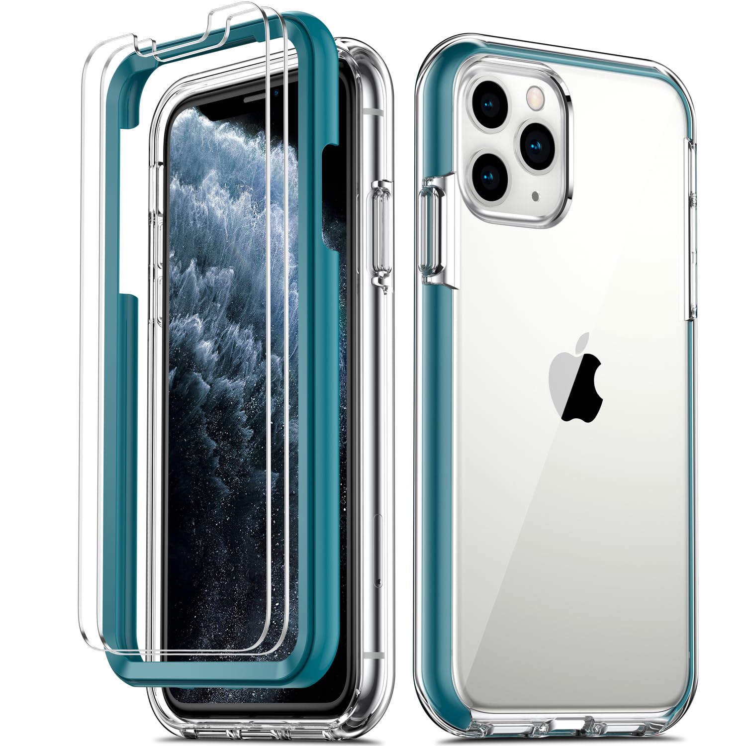 COOLQO iPhone 11 Pro Case 5.8 Inch - Clear Shockproof Silicone Cover with 2 Tempered Glass Screen Protectors | 360° Full Body Protection | Perfect for Everyday Use, Travel & Outdoor Activities - Green
